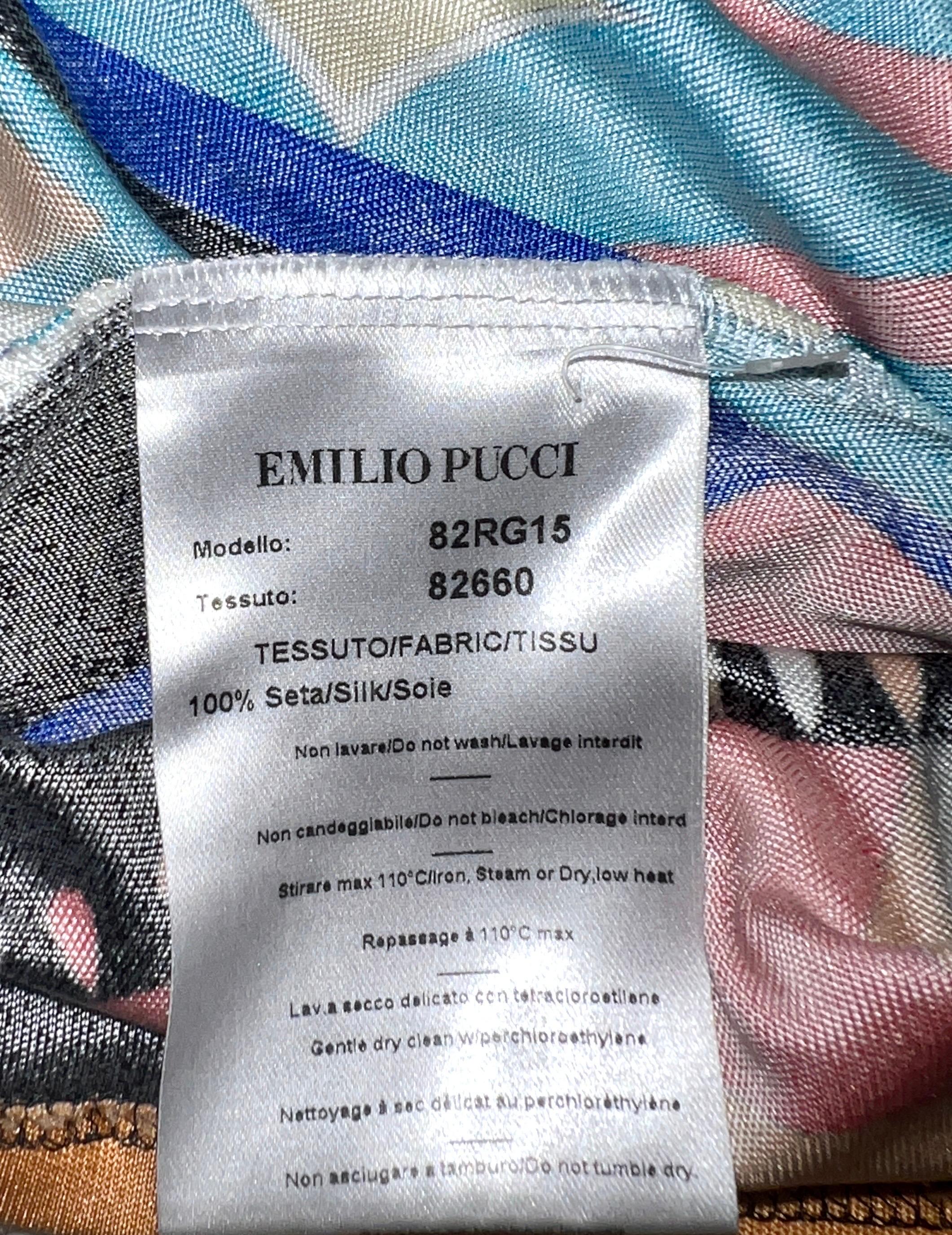 EMILIO PUCCI Silk Jersey Signature Print Tunic Kaftan Style Dress 42 For Sale 2