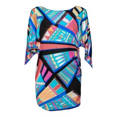 EMILIO PUCCI Silk Jersey Signature Print Tunic Kaftan Style Dress 42