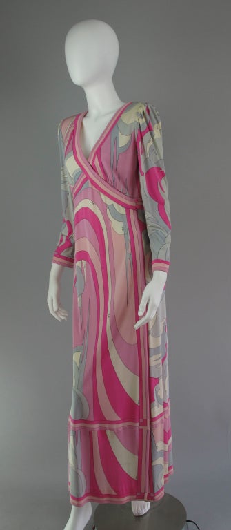 Purple Emilio Pucci Silk Jersey V Plunge neckline Maxi Dress 1970s