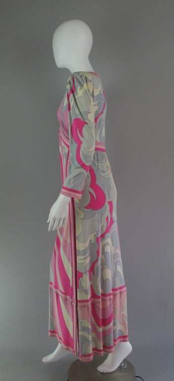 Emilio Pucci Silk Jersey V Plunge neckline Maxi Dress 1970s In Good Condition In West Palm Beach, FL