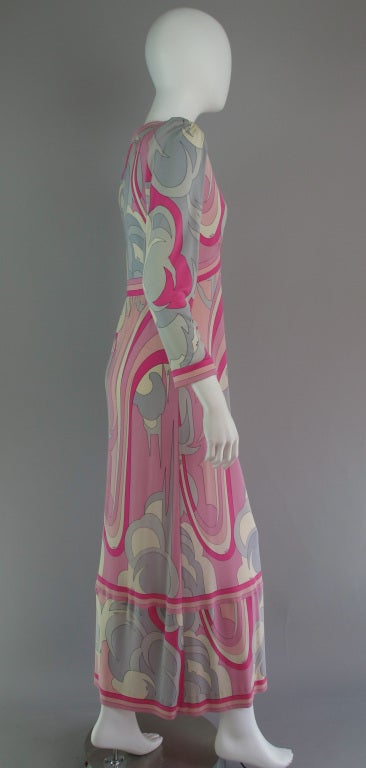 Emilio Pucci Silk Jersey V Plunge neckline Maxi Dress 1970s 1