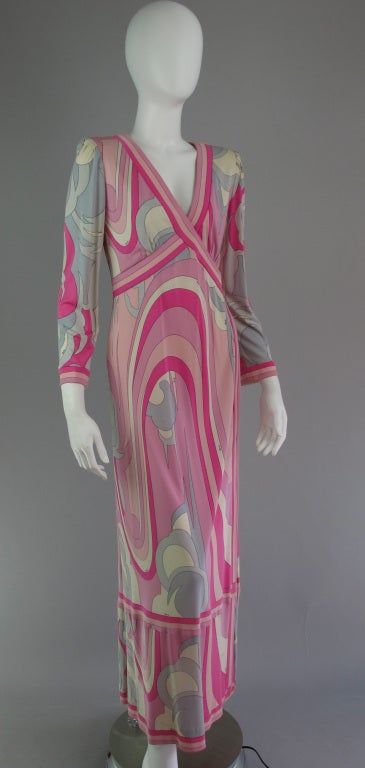 Emilio Pucci Silk Jersey V Plunge neckline Maxi Dress 1970s 2
