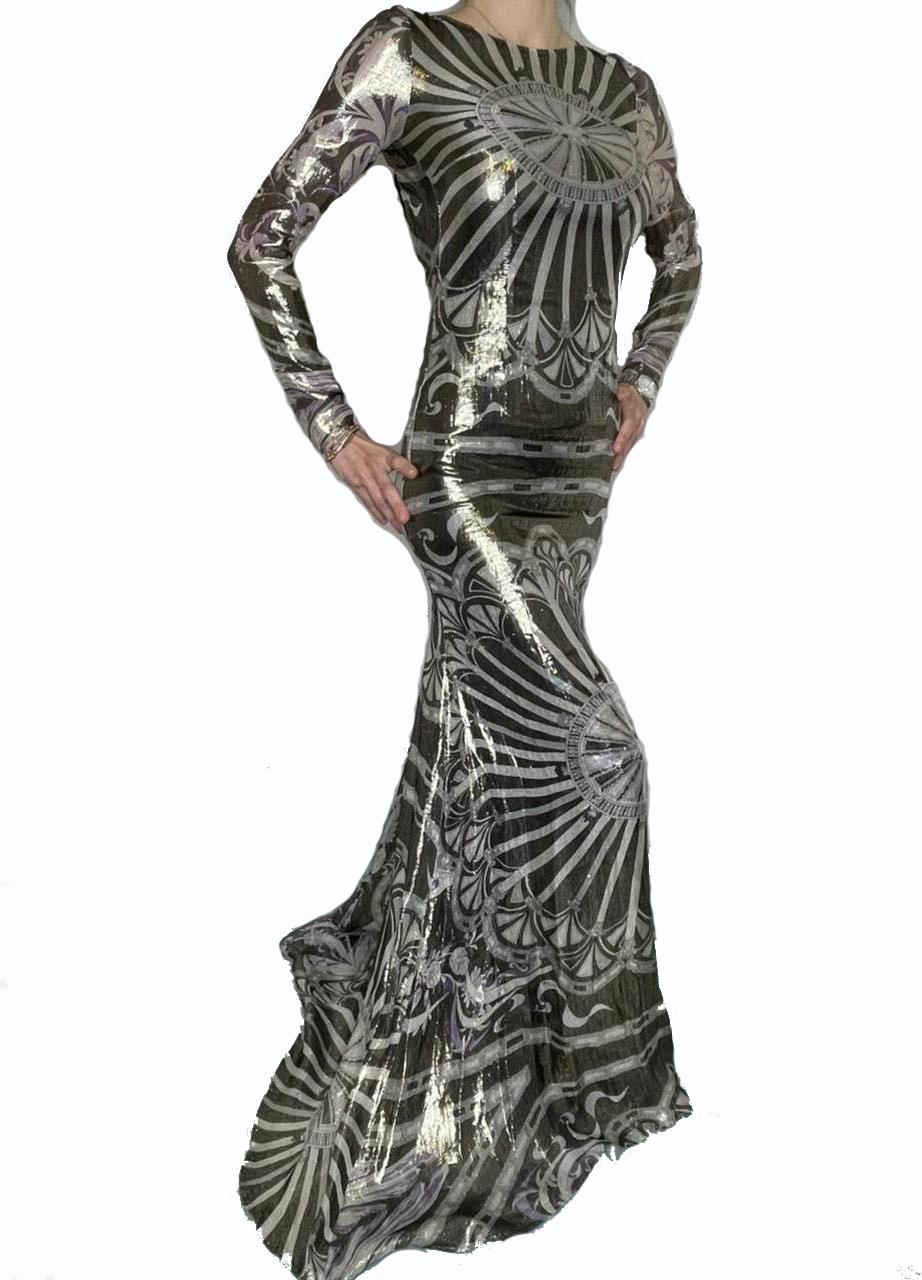 Gris Robe Emilio Pucci en soie métallique, taille IT 38 en vente
