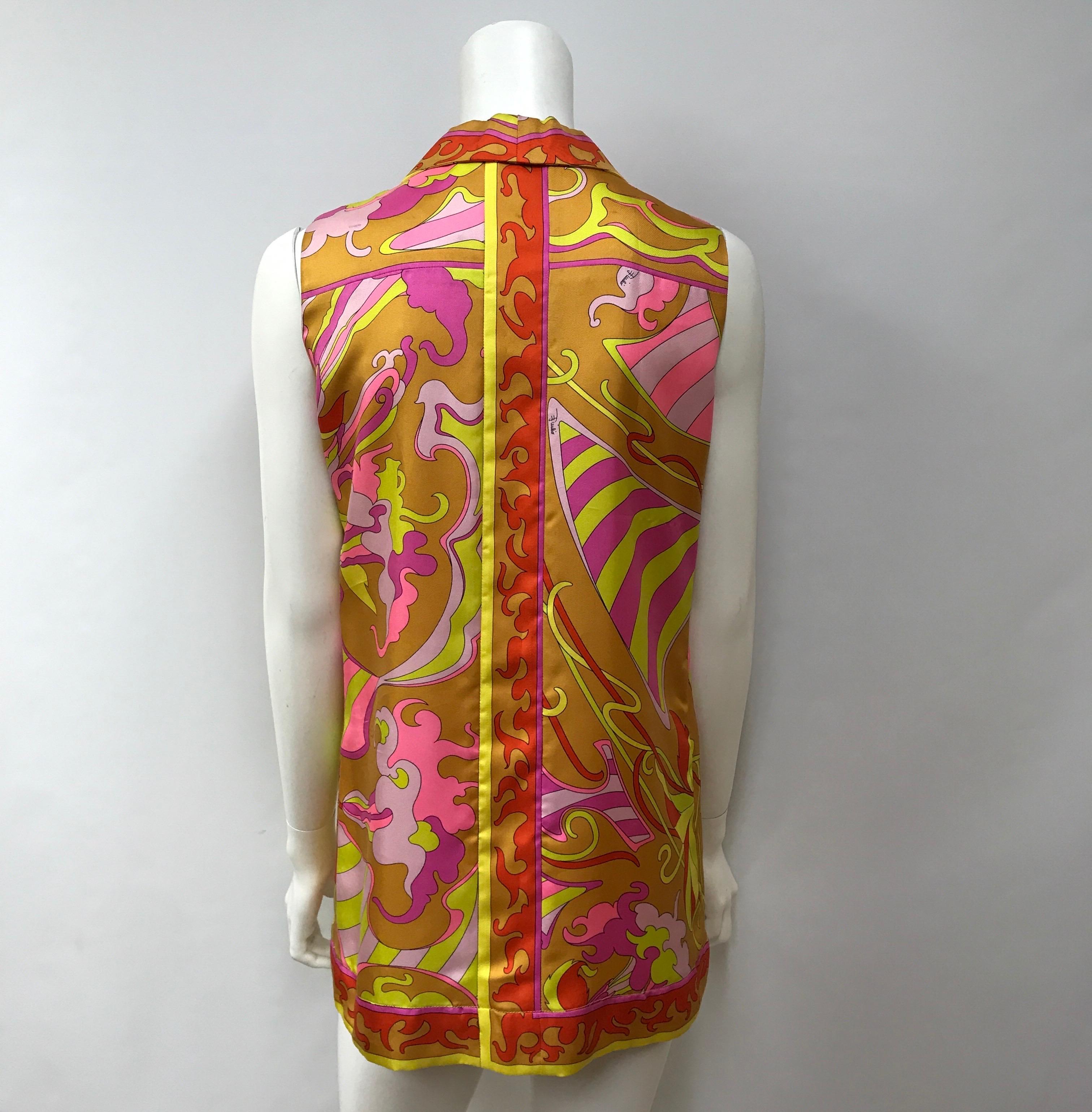 Brown Emilio Pucci Silk Orange, Yellow, and Pink Button Down Top-42