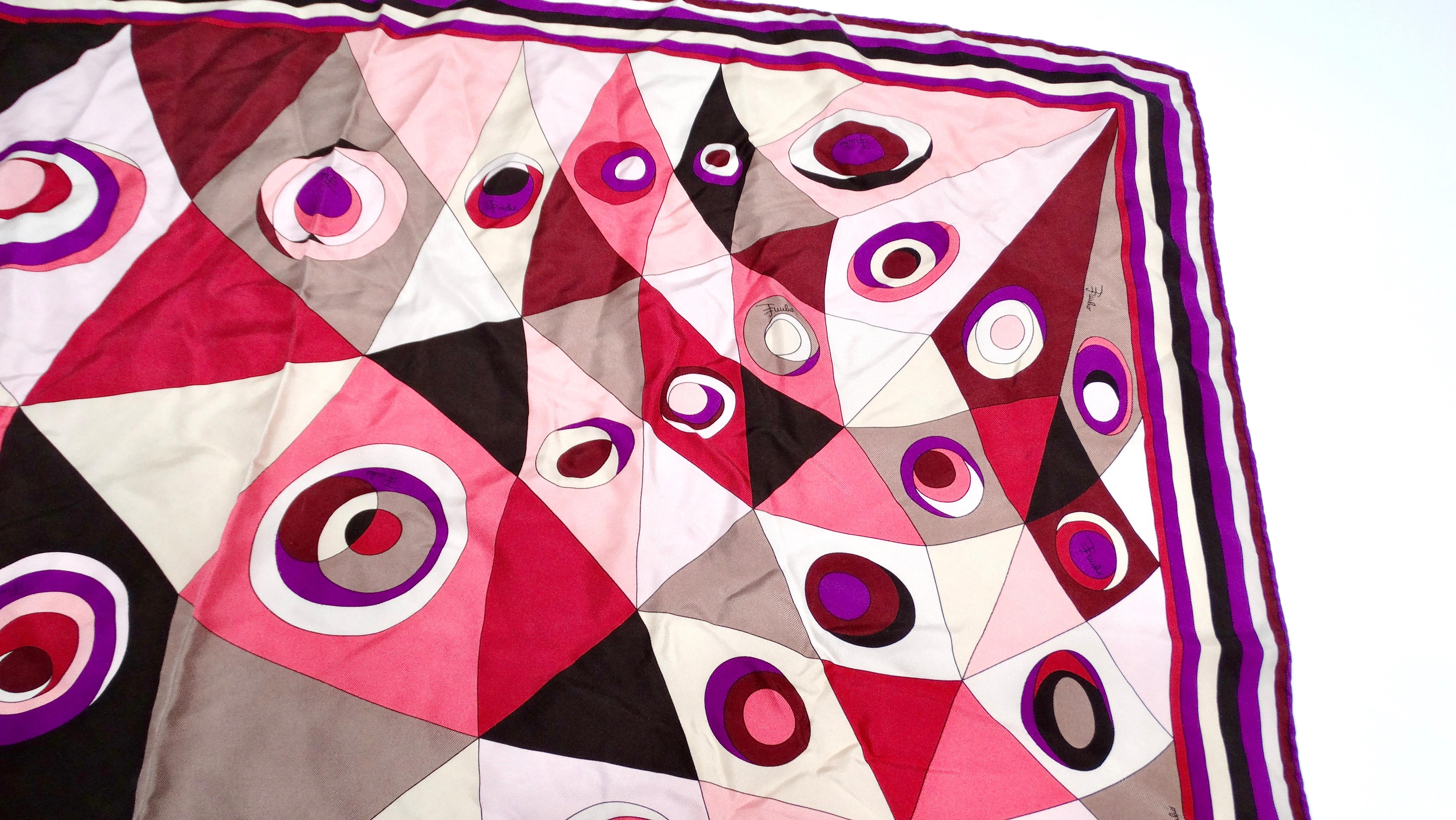 Beige Emilio Pucci Silk Pink & Purple Abstract Printed Scarf For Sale
