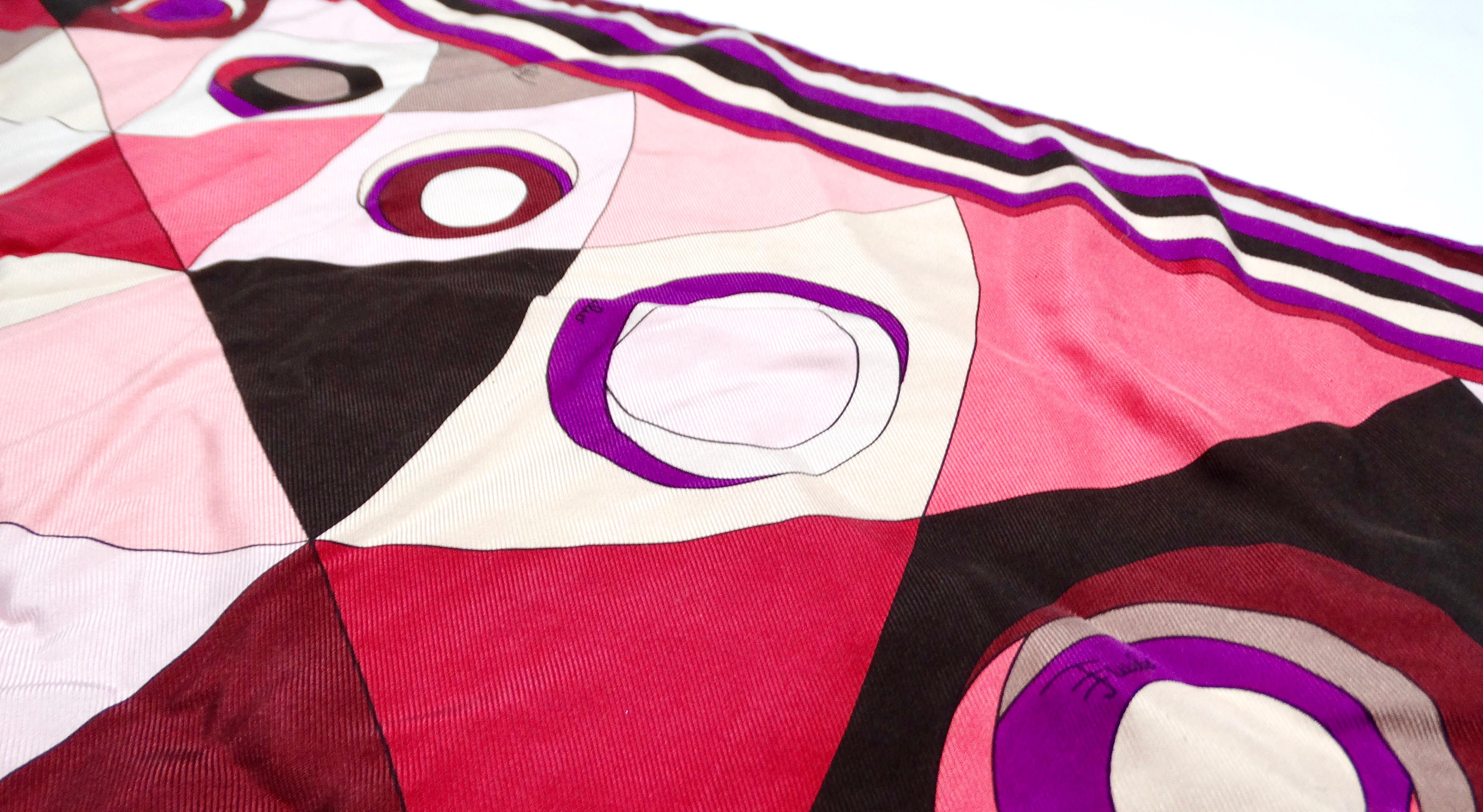 Emilio Pucci Silk Pink & Purple Abstract Printed Scarf In Good Condition For Sale In Scottsdale, AZ
