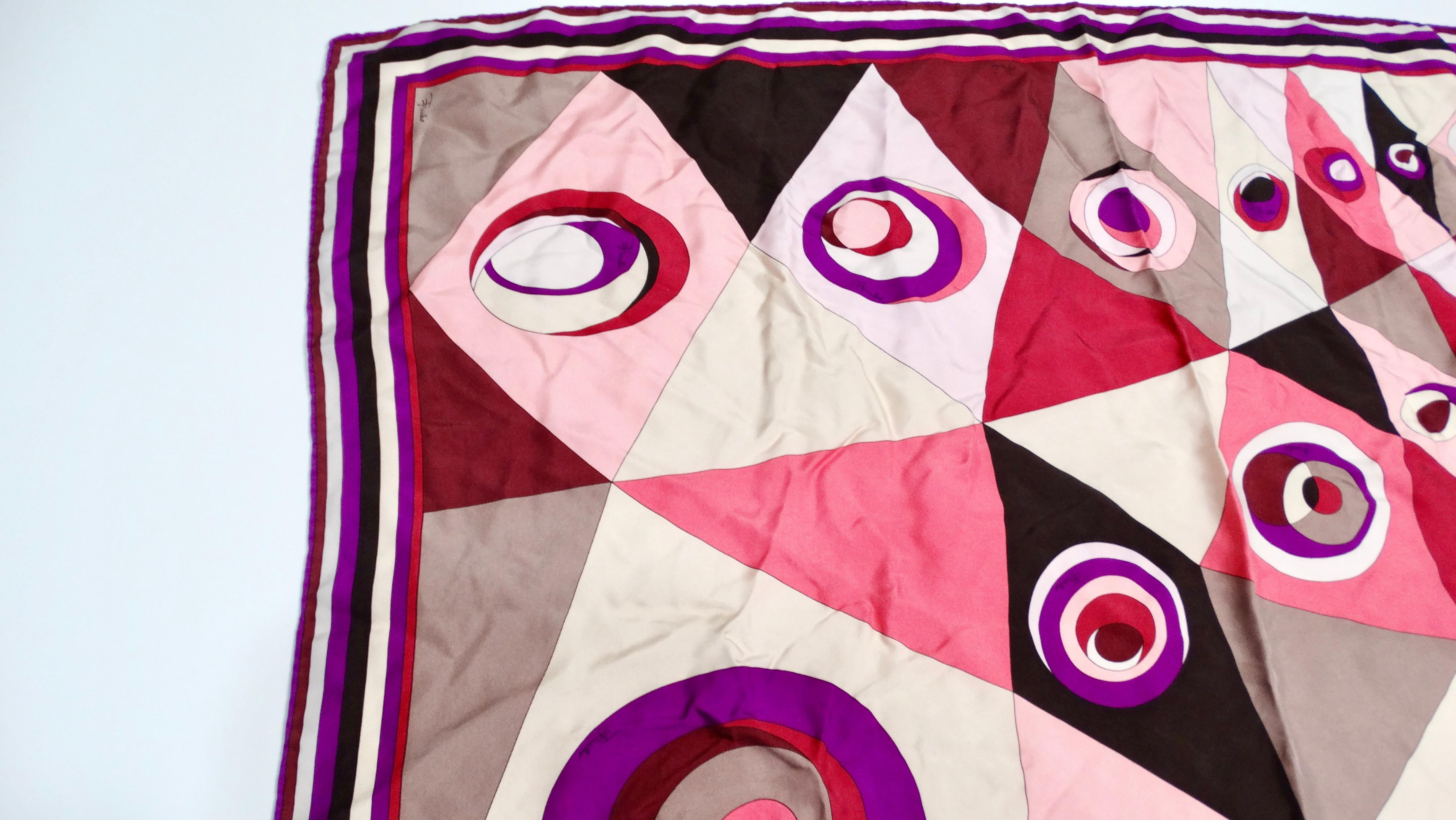 Women's or Men's Emilio Pucci Silk Pink & Purple Abstract Printed Scarf For Sale