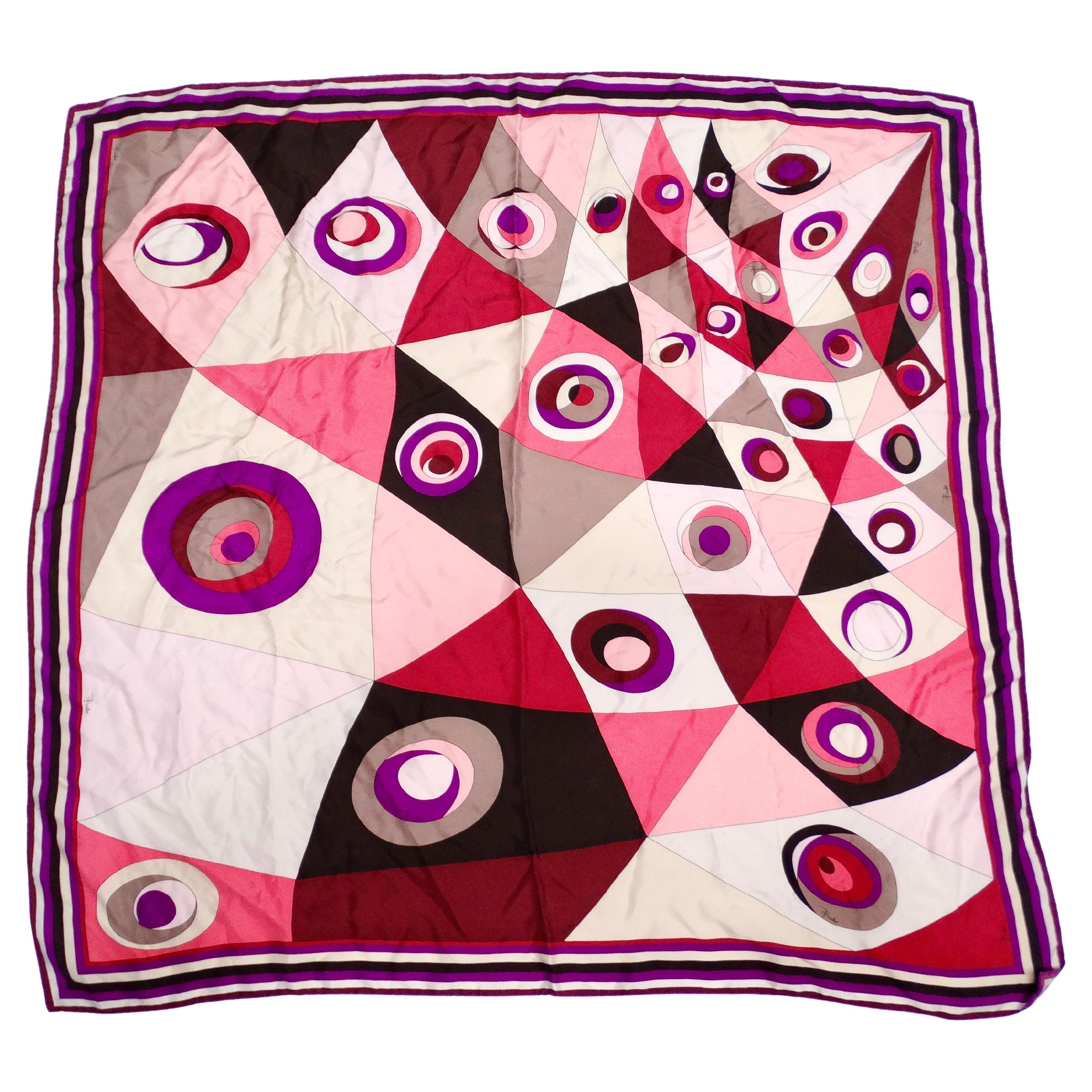 Emilio Pucci Silk Pink & Purple Abstract Printed Scarf For Sale
