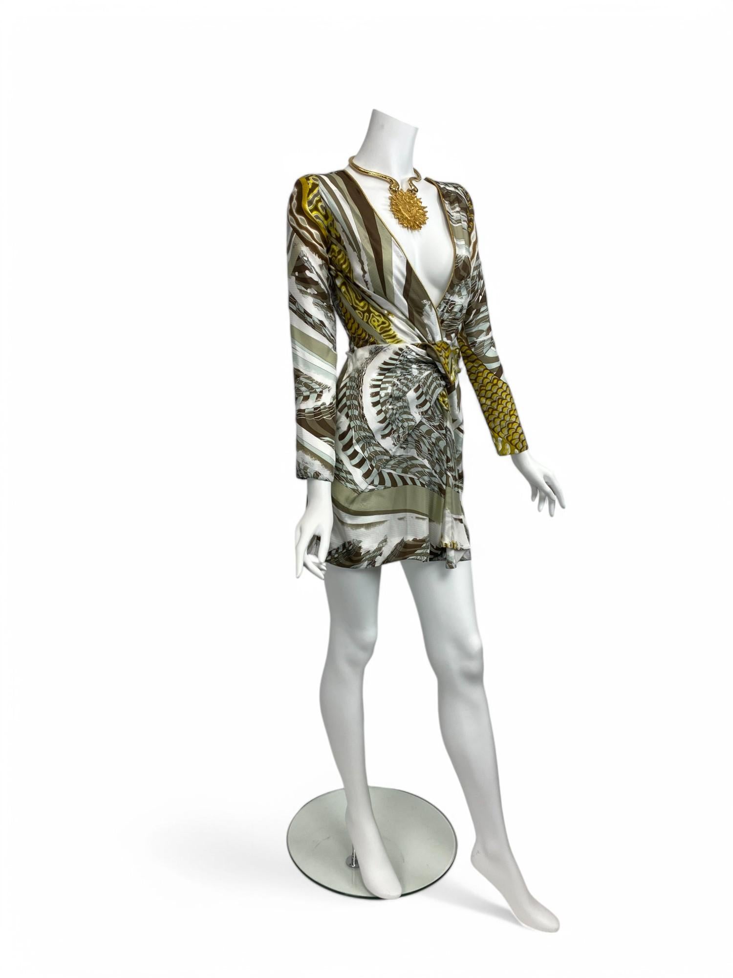 Women's Emilio Pucci Silk Plunge Neckline Mini Dress with Zipper Detail Sz: 40 NWT For Sale