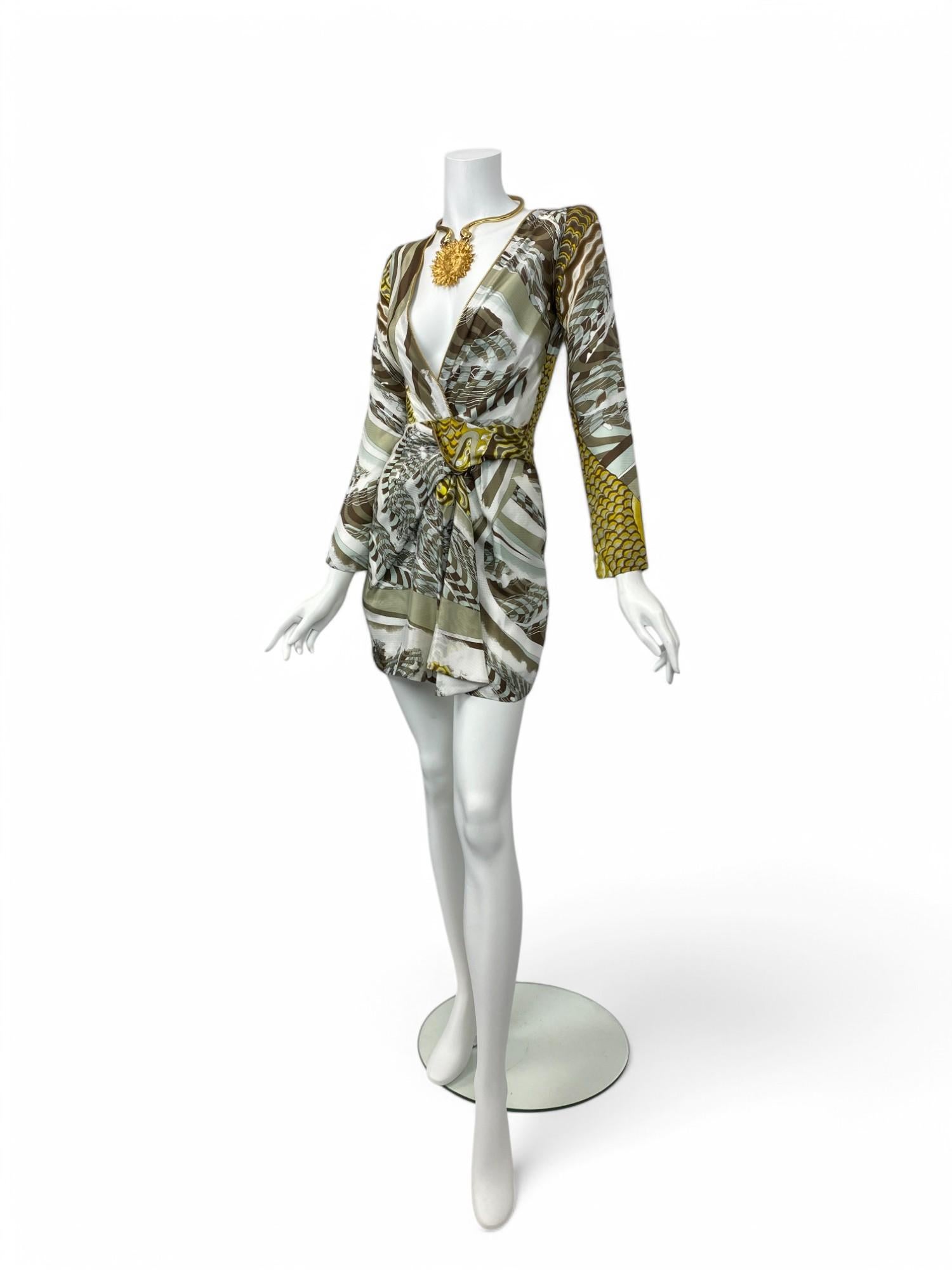 Emilio Pucci Silk Plunge Neckline Mini Dress with Zipper Detail Sz: 40 NWT For Sale 1