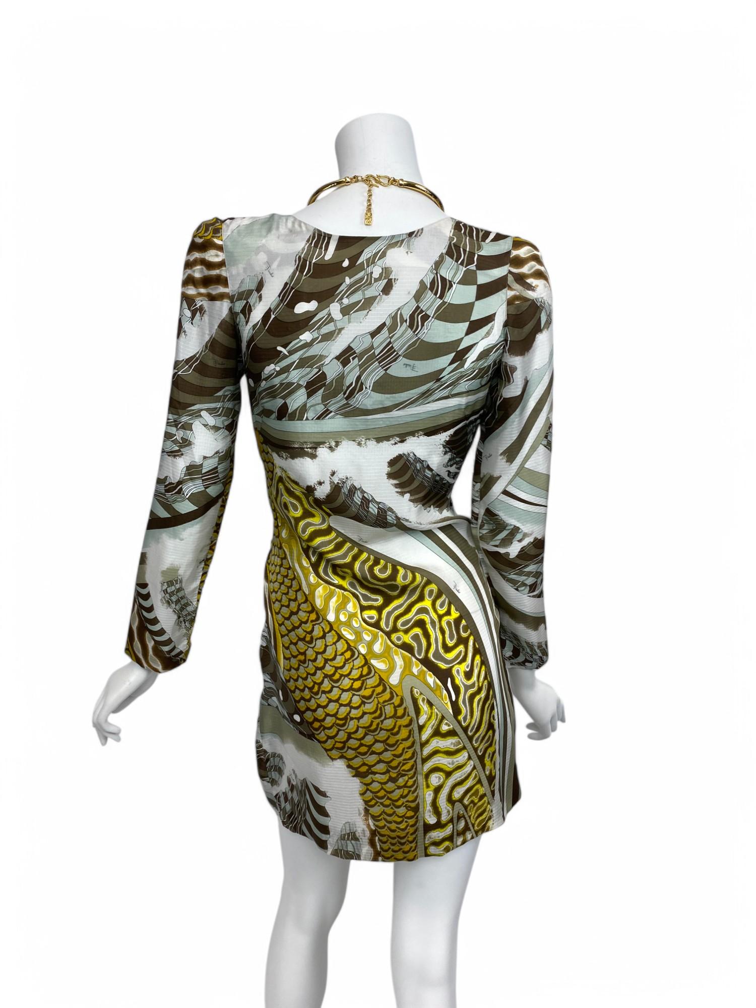Emilio Pucci Silk Plunge Neckline Mini Dress with Zipper Detail Sz: 40 NWT For Sale 3