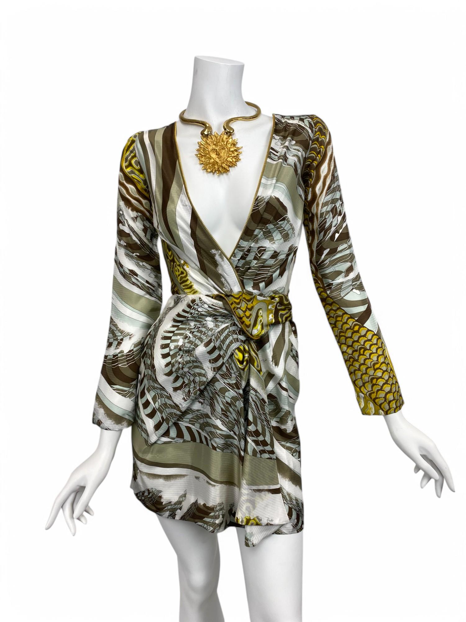 Emilio Pucci Silk Plunge Neckline Mini Dress with Zipper Detail Sz: 40 NWT For Sale 4