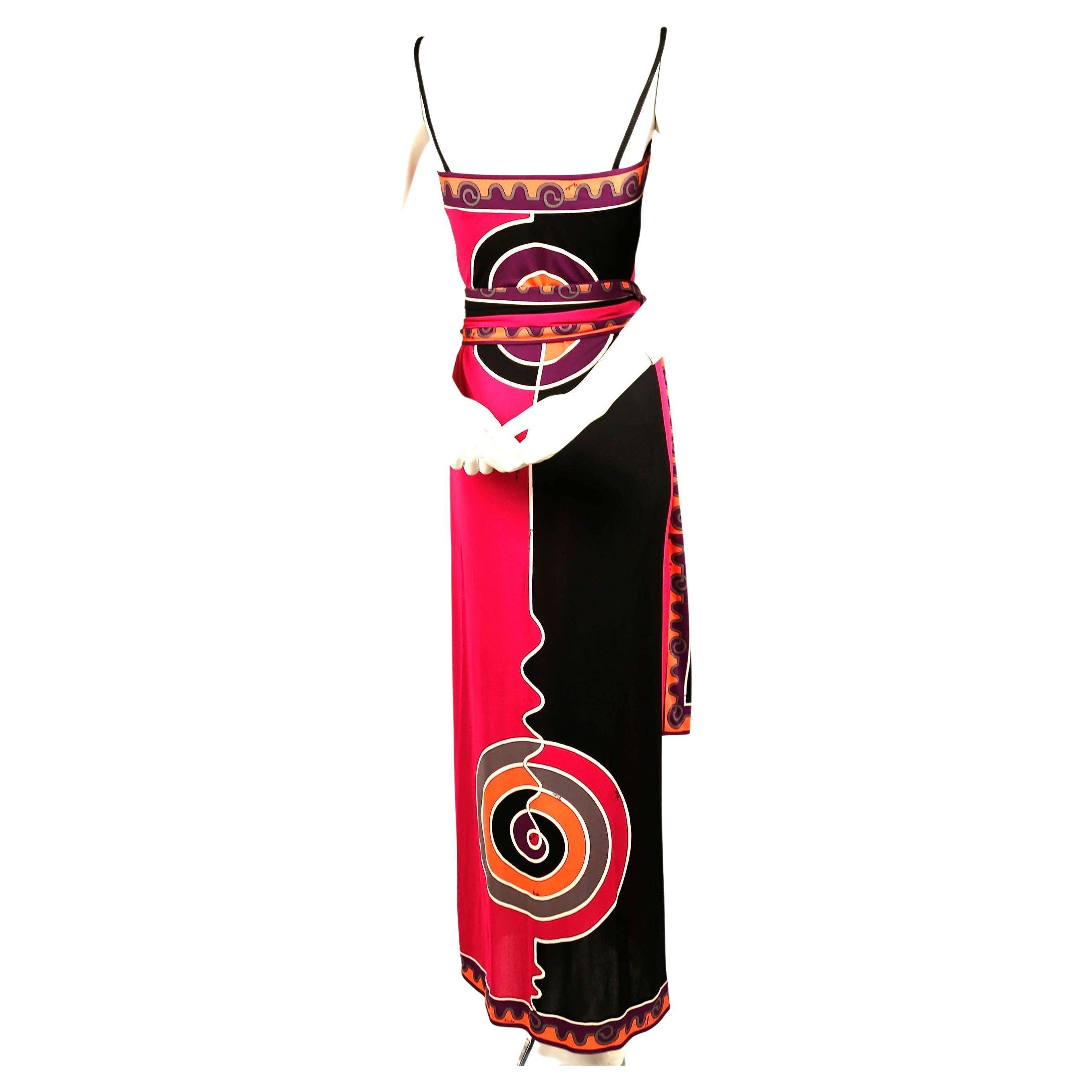 Women's Emilio Pucci silk printed jersey dress with matching belt, 1970s For Sale
