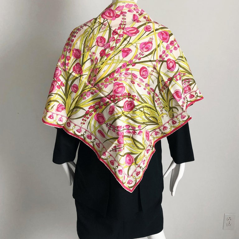 Emilio Pucci Silk Scarf Shawl 34in Vintage 70s Pink Florals For Sale at ...