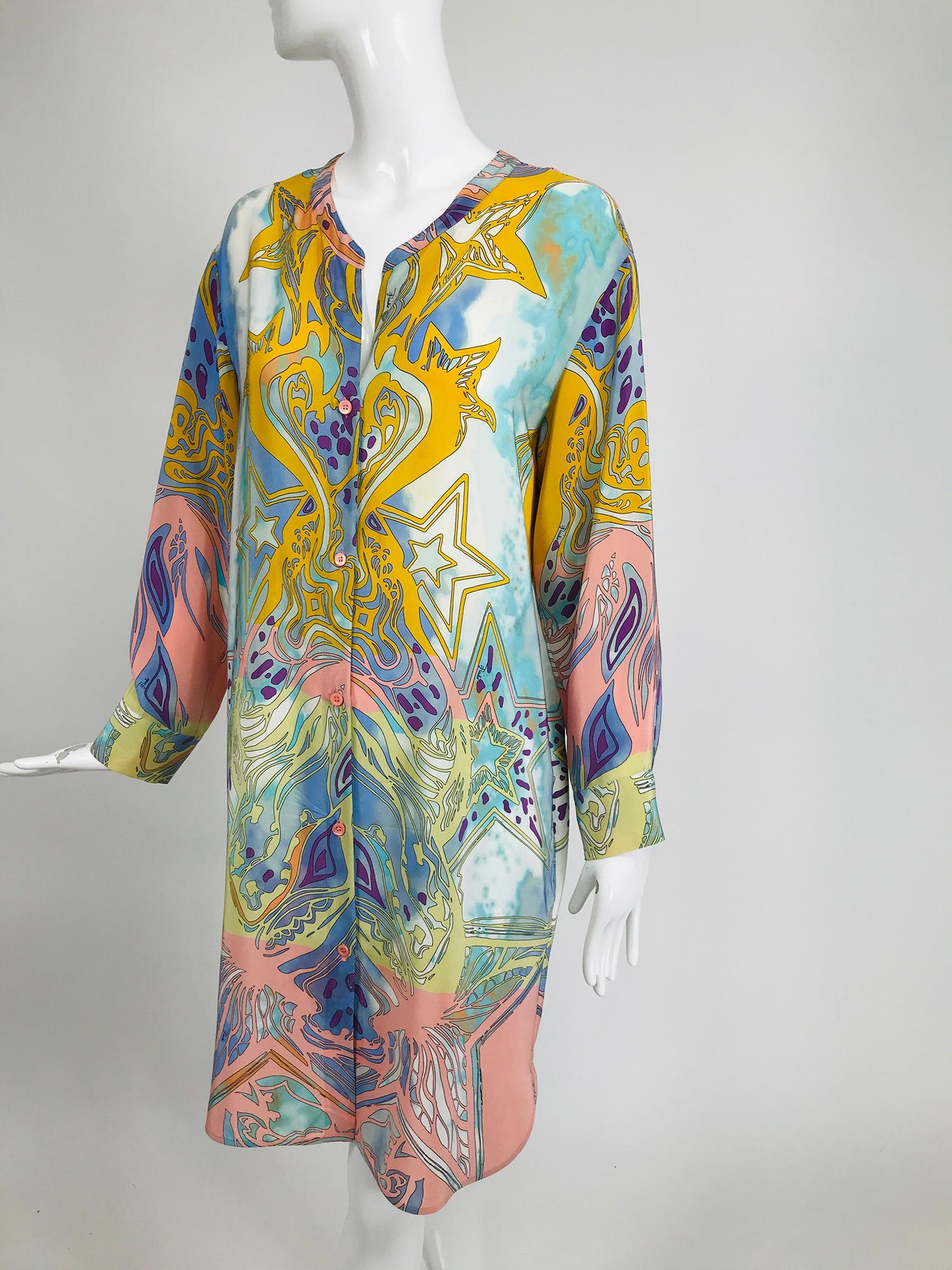 Emilio Pucci Silk Star Print Button Front Long Sleeve Dress  4