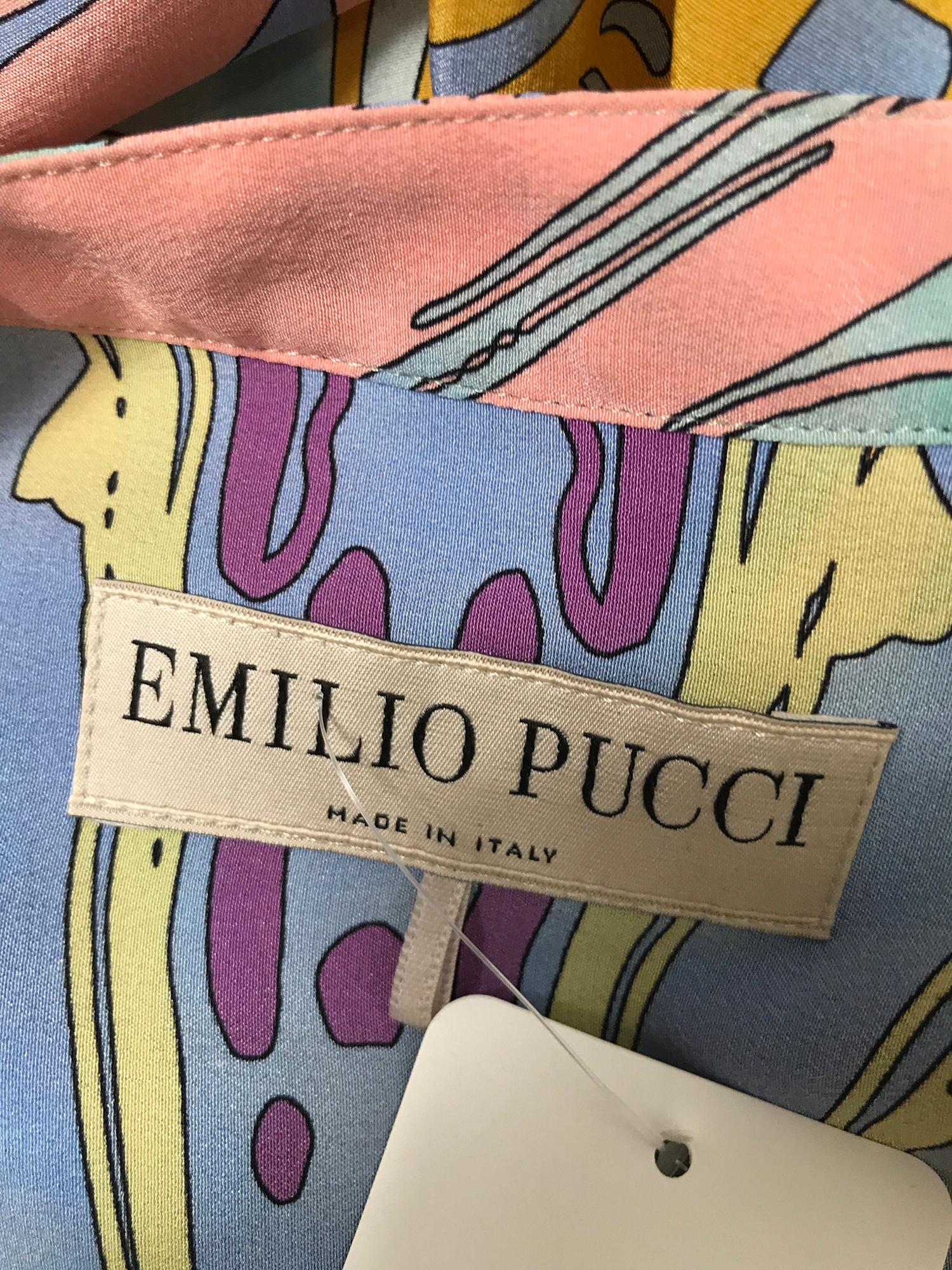 Emilio Pucci Silk Star Print Button Front Long Sleeve Dress  7