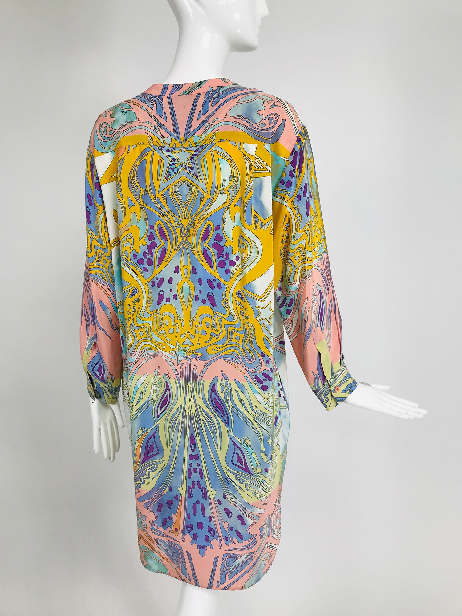 Women's Emilio Pucci Silk Star Print Button Front Long Sleeve Dress 
