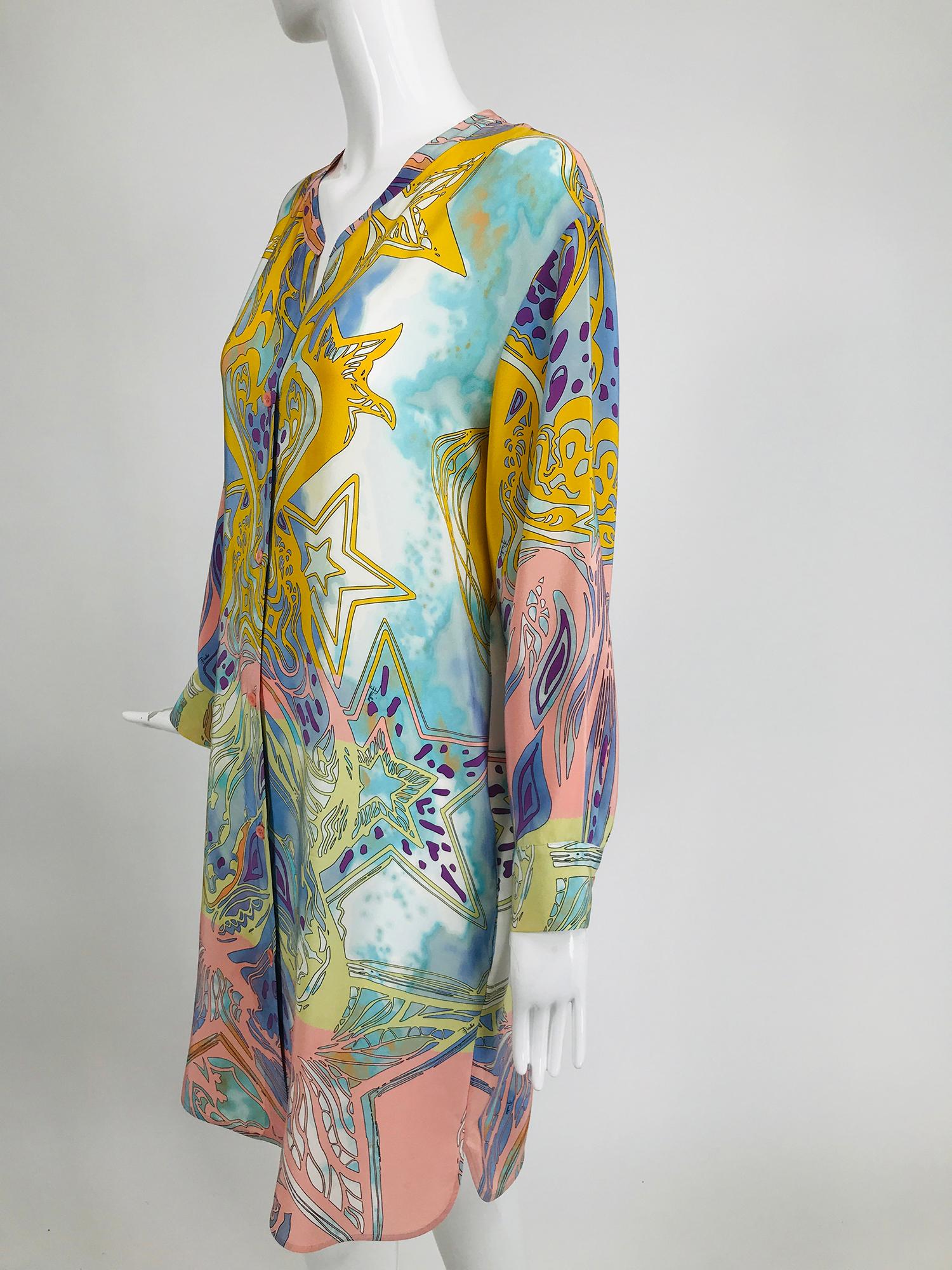 Emilio Pucci Silk Star Print Button Front Long Sleeve Dress  3