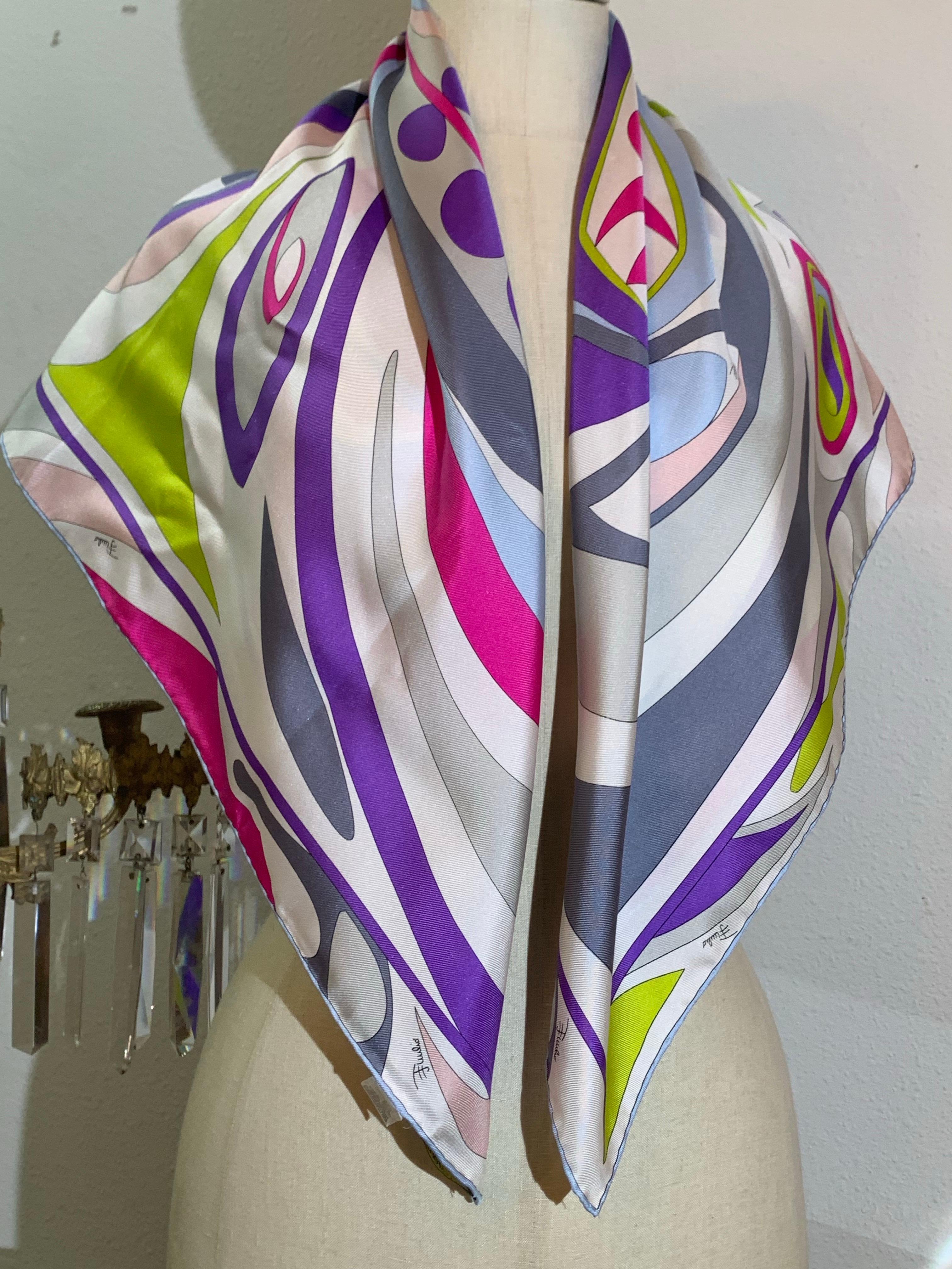 Emilio Pucci Silk Twill Classic Scarf in Purple, Lime, Pink and Blue For Sale 4