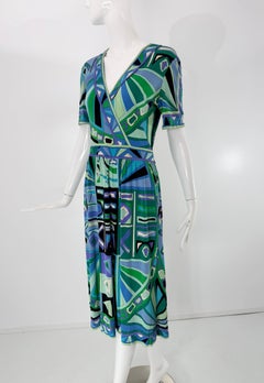 Emilio Pucci Silk Vivara Print Dress in Greens & Blues From The 1960s 14