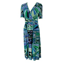 Emilio Pucci Silk Vivara Print Dress in Greens & Blues From The 1960s 14