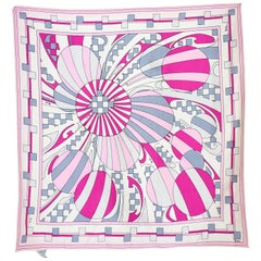 Emilio Pucci Silk White Pink Geometric Handkerchief Scarf 