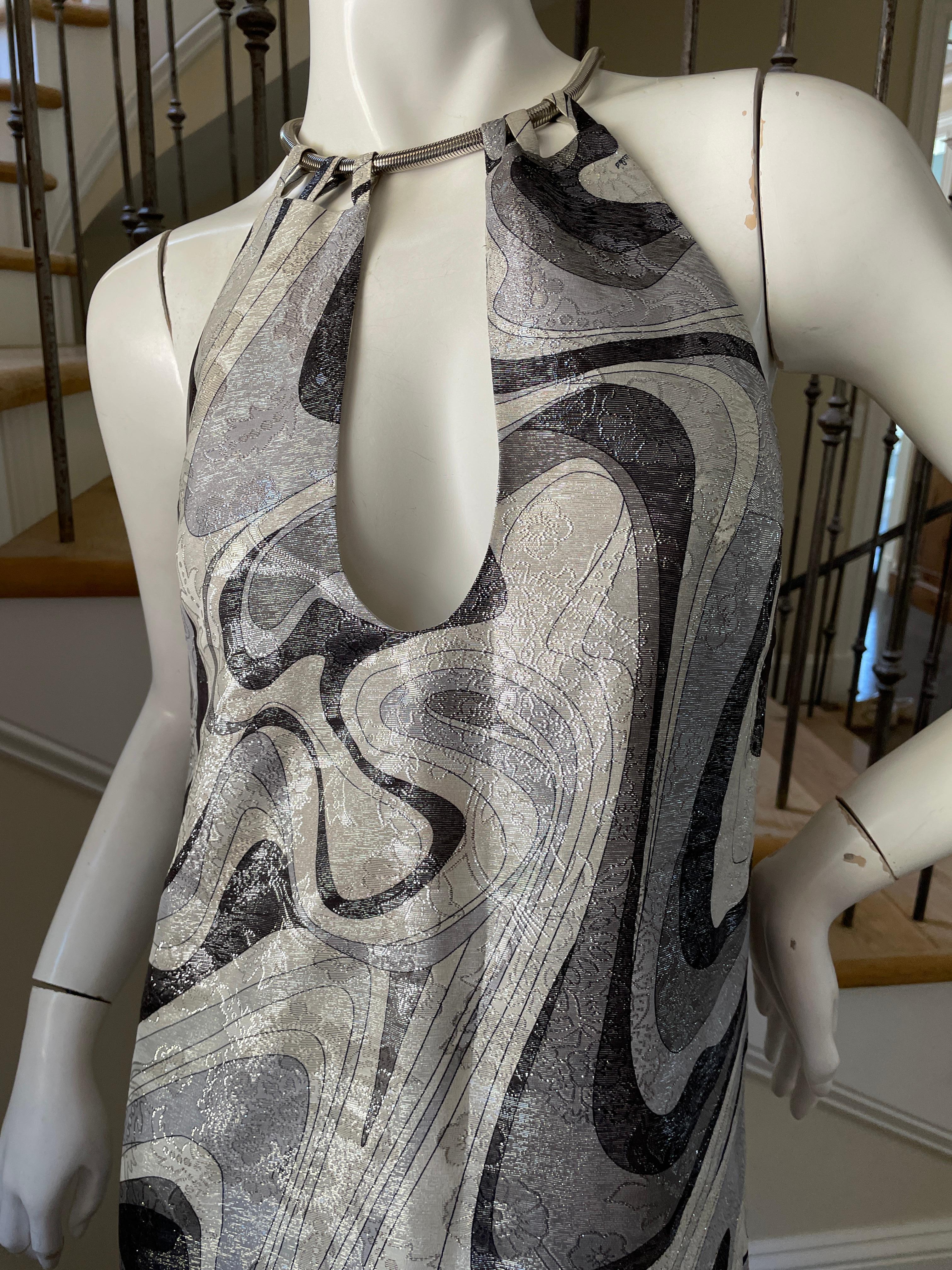 Women's or Men's Emilio Pucci Silver Silk Sixties Style Dress with Snake Chain Collar For Sale