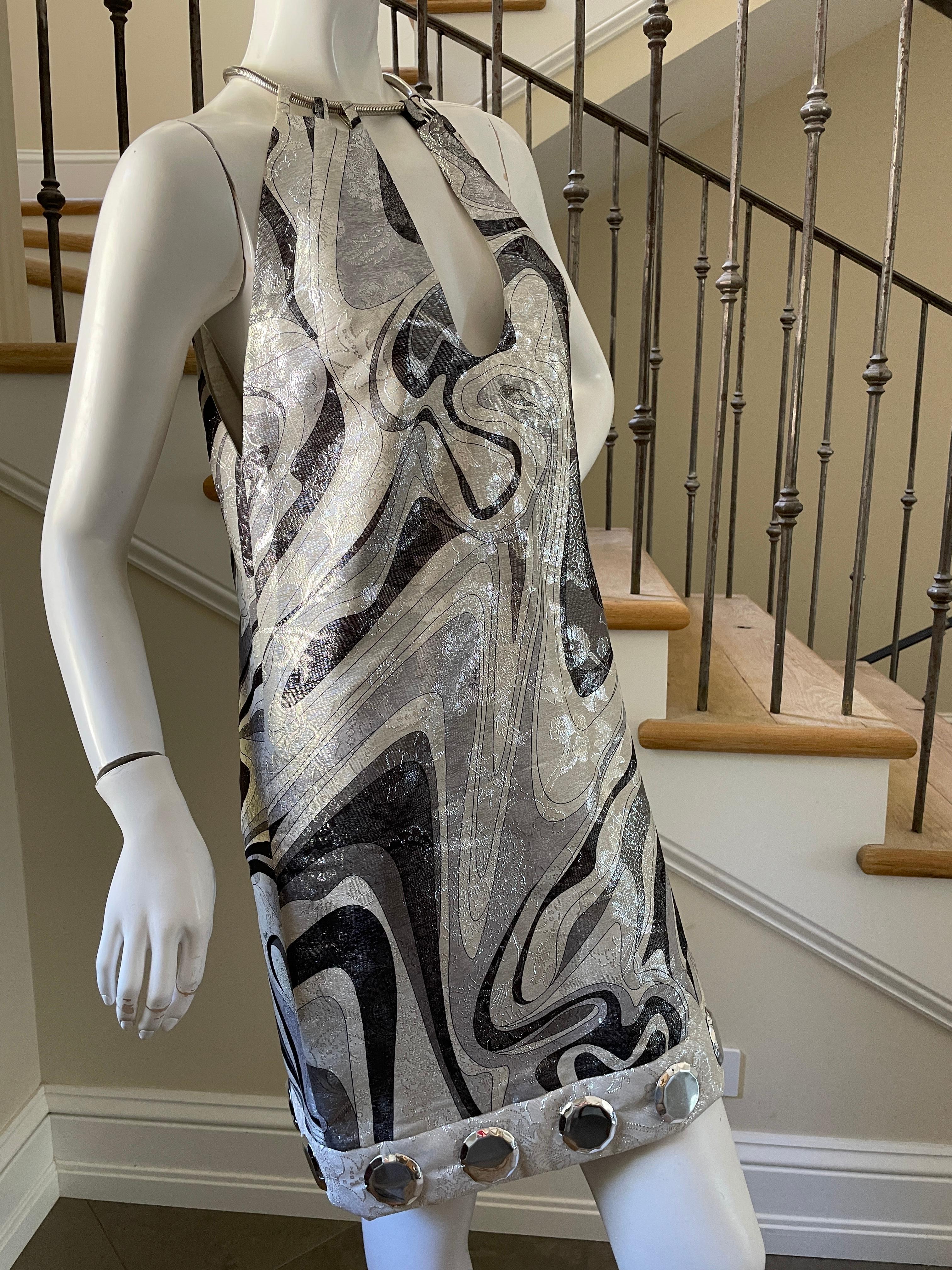 Emilio Pucci Silver Silk Sixties Style Dress with Snake Chain Collar For Sale 1