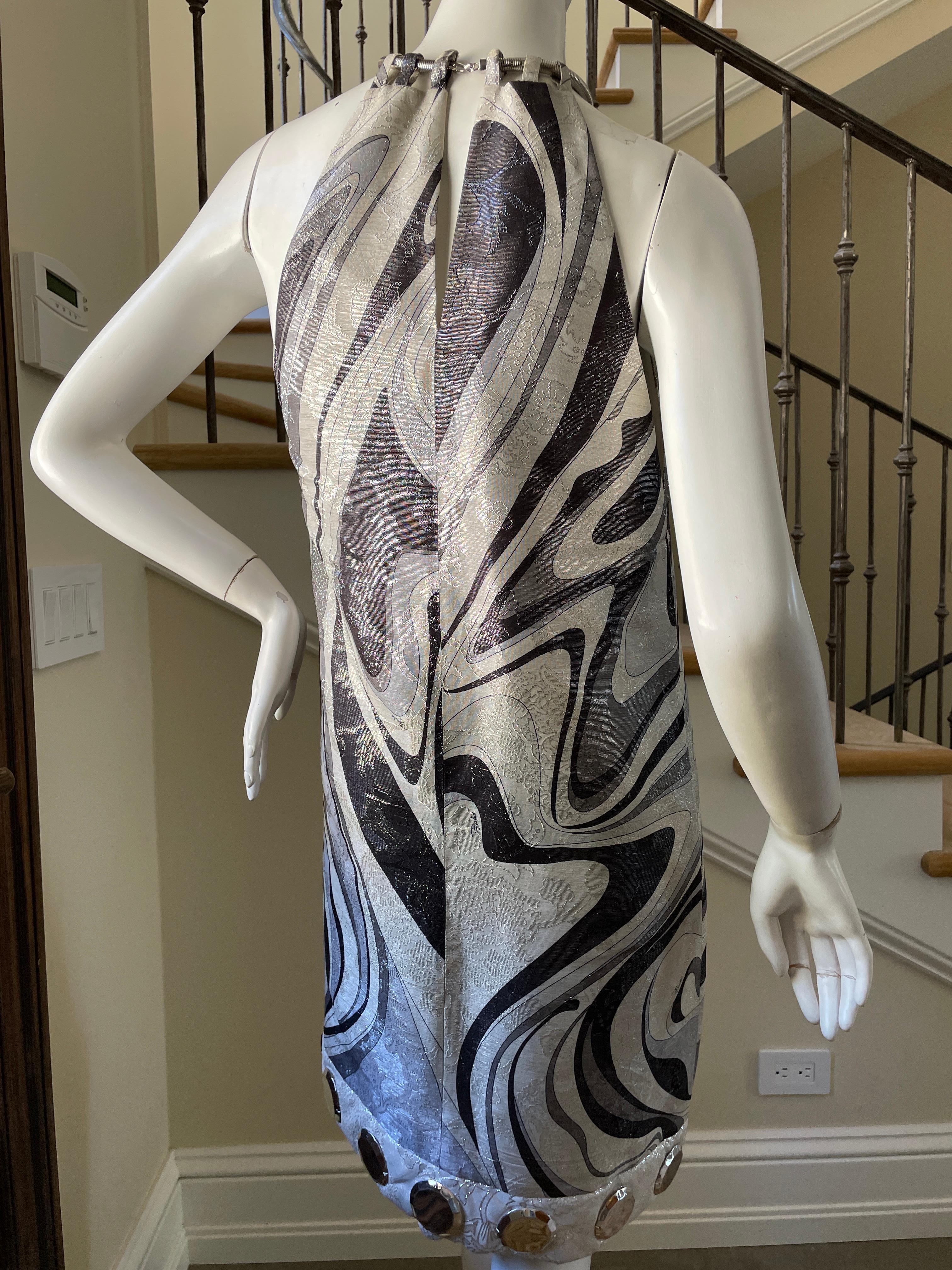 Emilio Pucci Silver Silk Sixties Style Dress with Snake Chain Collar For Sale 3