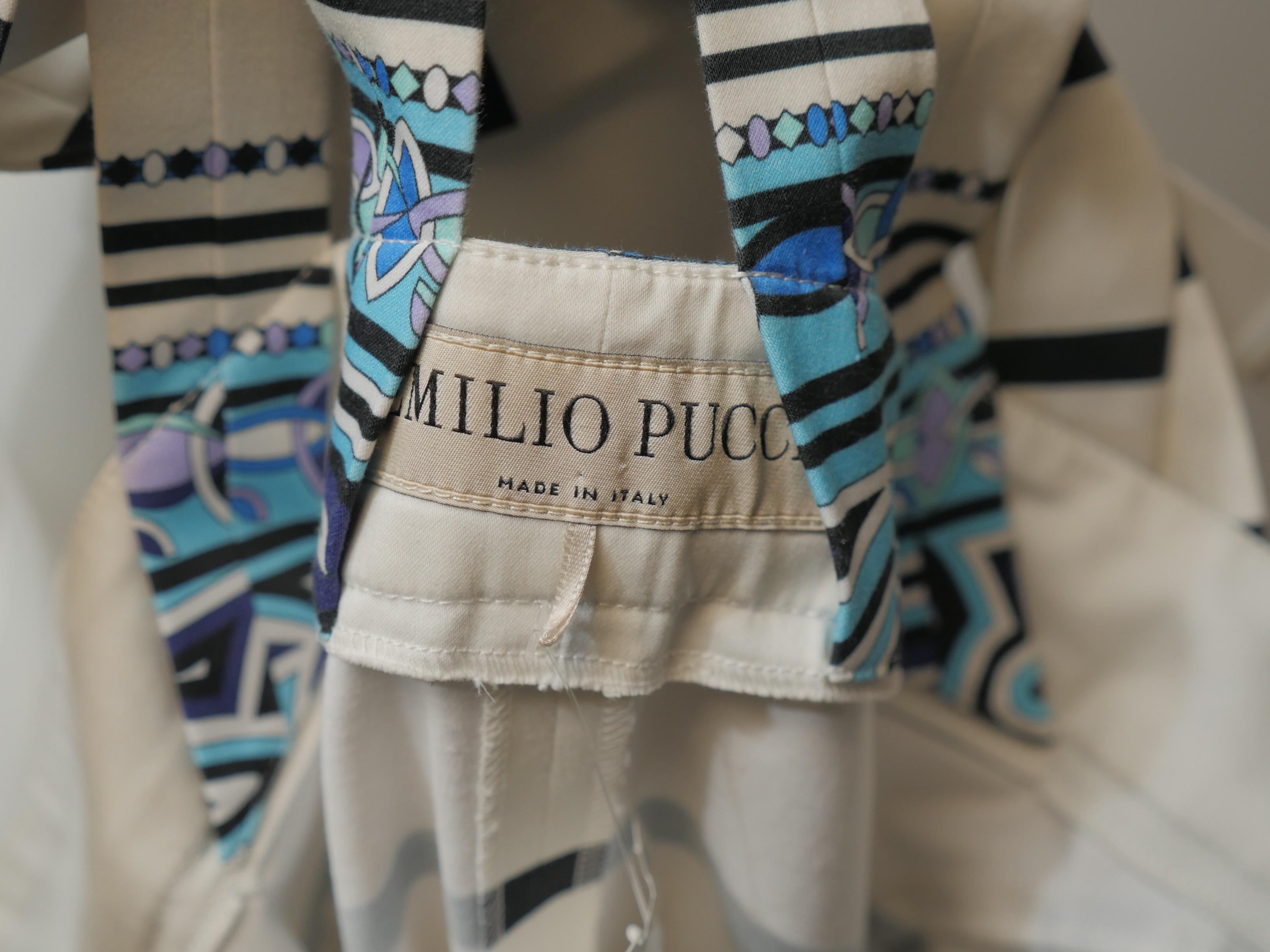 Emilio Pucci Size 10 Blk/Wht/Blu S/L Striped Dress with Geometric Pattern 4
