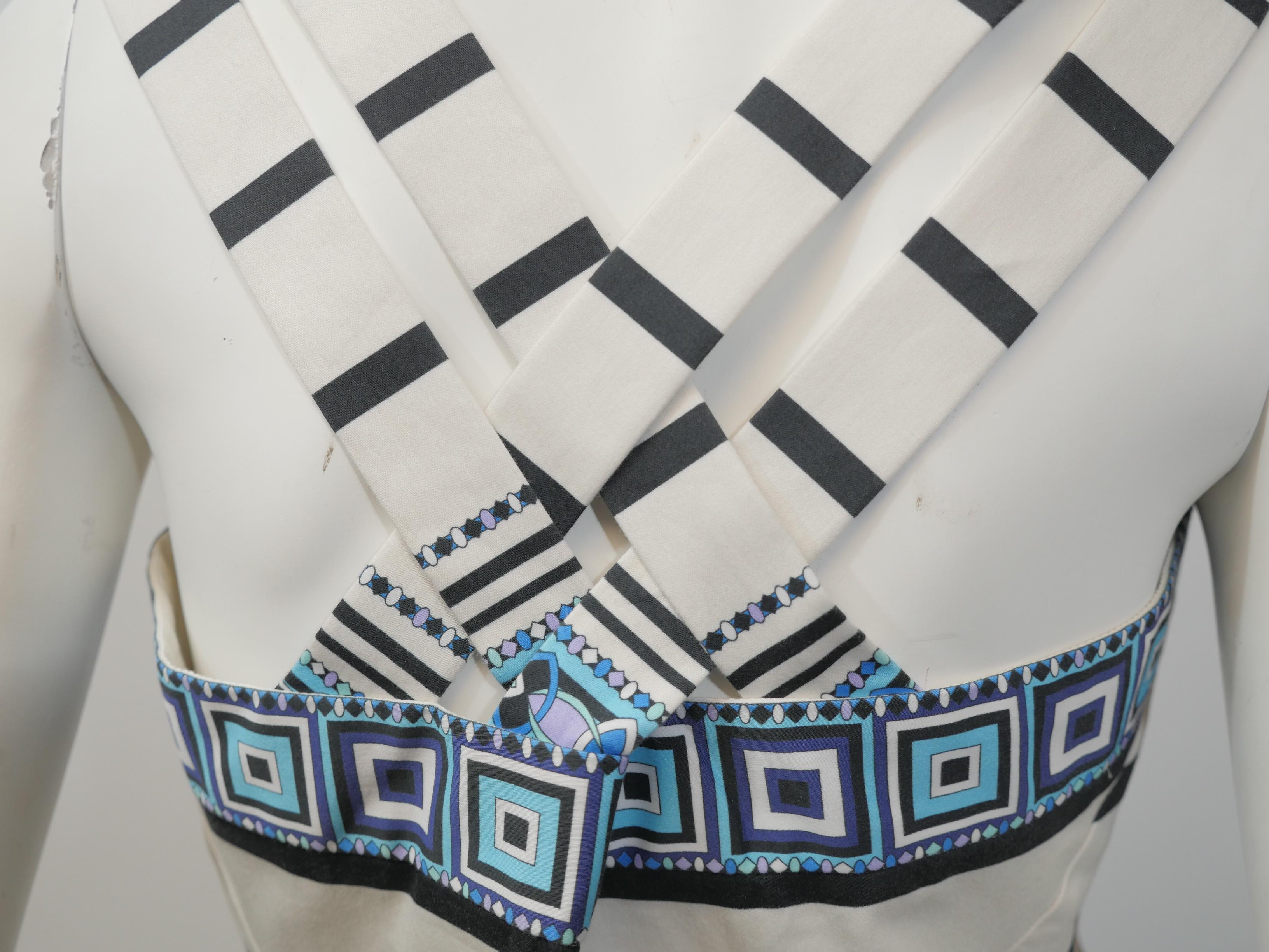 Emilio Pucci Size 10 Blk/Wht/Blu S/L Striped Dress with Geometric Pattern 2