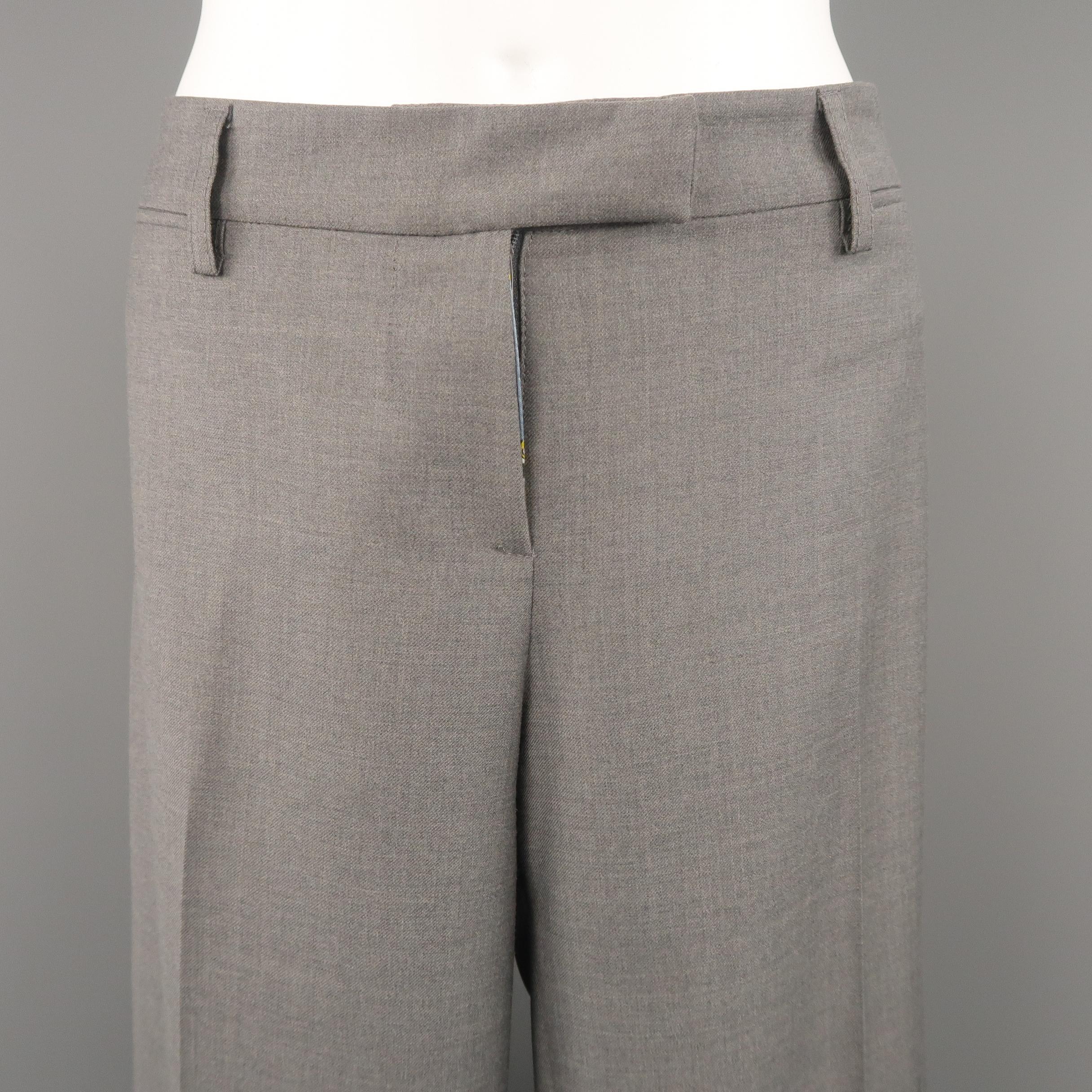 EMILIO PUCCI dress pants come in heather gray virgin wool with a wide, flat front,  straight leg. Printed liner. Made in Italy.
 
Excellent Pre-Owned Condition.
Marked: US 12
 
Measurements:
 
Waist: 33.5 in.
Rise: 9 in.
Inseam:  33 in.
