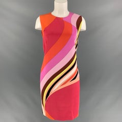 EMILIO PUCCI Size 10 Orange Multicolour Silk Abstract Below Knee Cocktail Dress