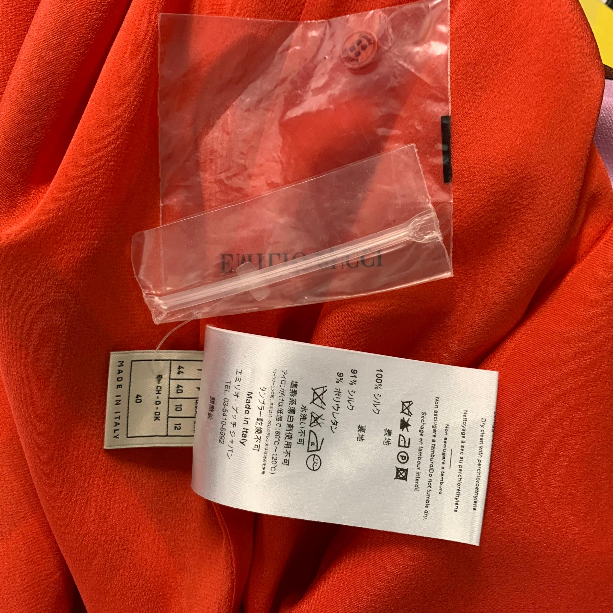 EMILIO PUCCI Size 10 Orange Multicolour Silk Abstract Below Knee Cocktail Dress In Excellent Condition In San Francisco, CA