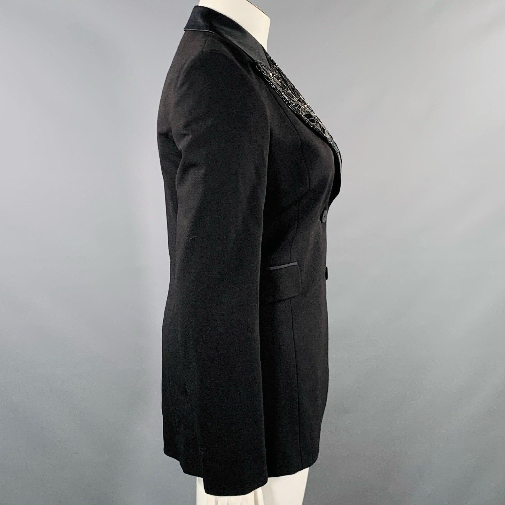 EMILIO PUCCI Größe 12 Schwarz Wolle Mohair Jacke Blazer mit Paillettenbesatz aus Wolle im Zustand „Hervorragend“ im Angebot in San Francisco, CA