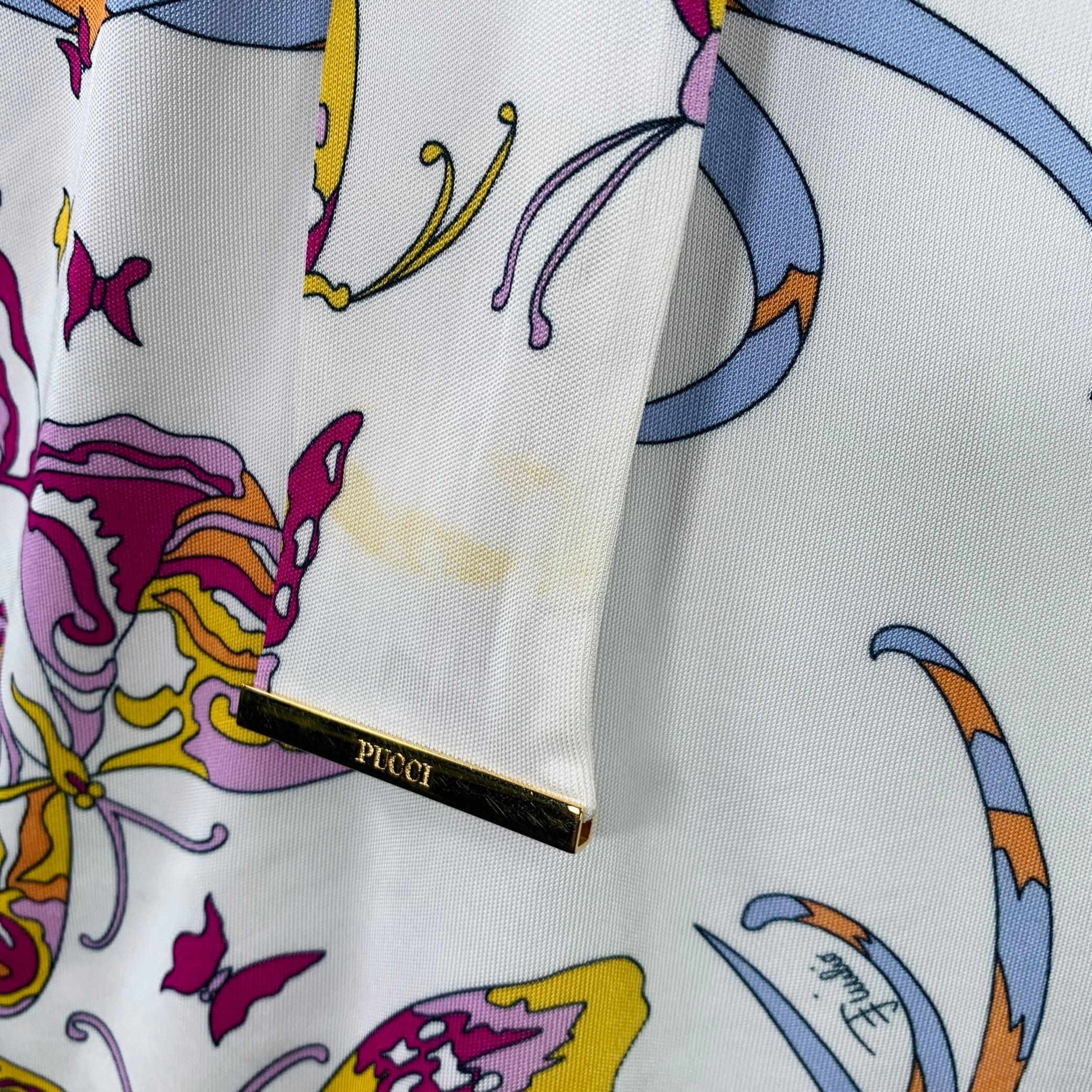 EMILIO PUCCI - Haut décontracté à manches 3/4, blanc, rose et papillons, taille 12 Bon état - En vente à San Francisco, CA