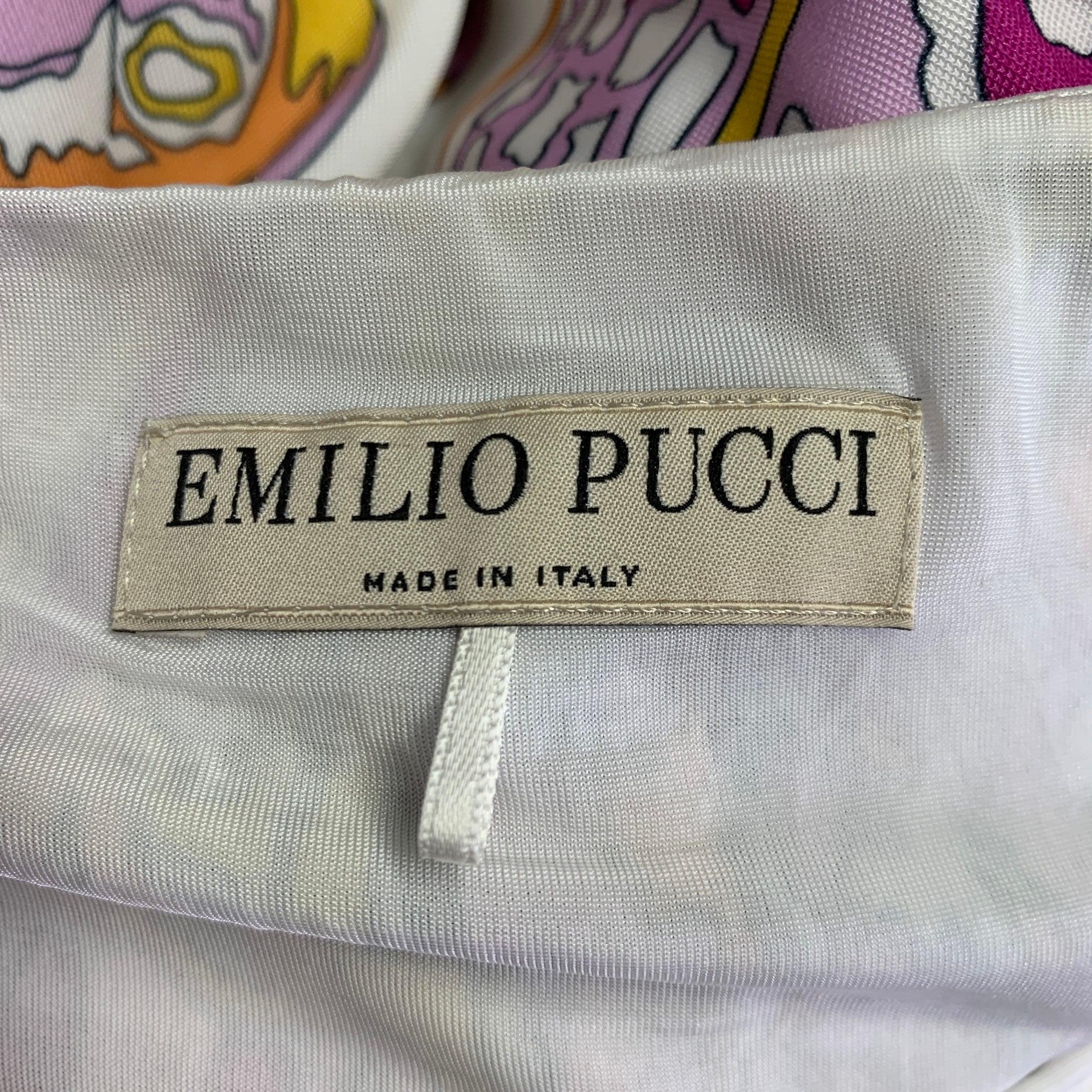 EMILIO PUCCI - Haut décontracté à manches 3/4, blanc, rose et papillons, taille 12 en vente 1