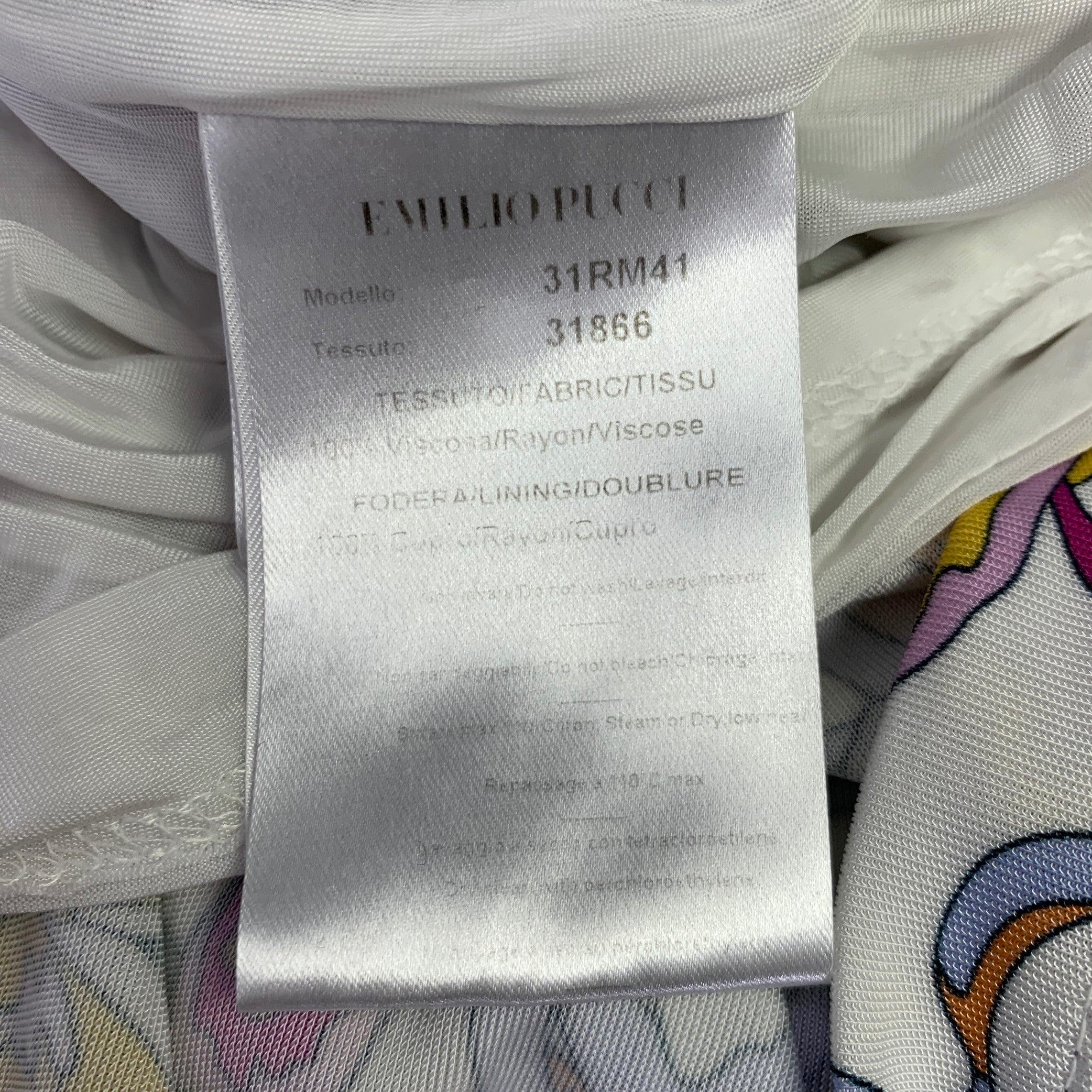 EMILIO PUCCI - Haut décontracté à manches 3/4, blanc, rose et papillons, taille 12 en vente 2