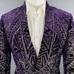 EMILIO PUCCI Size 38 Purple Silver Geometric Embroidery Velvet Shawl Sport Coat