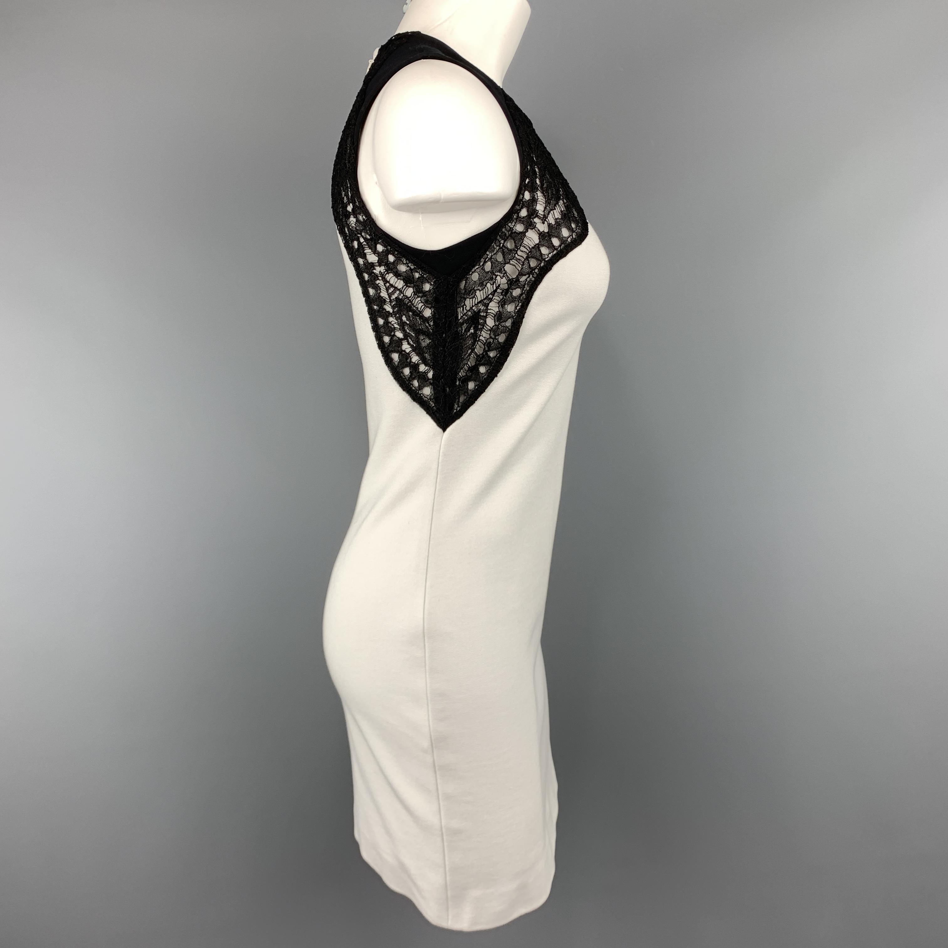 Beige EMILIO PUCCI Size 4 White Black Lace Trim Sheath Mini Dress