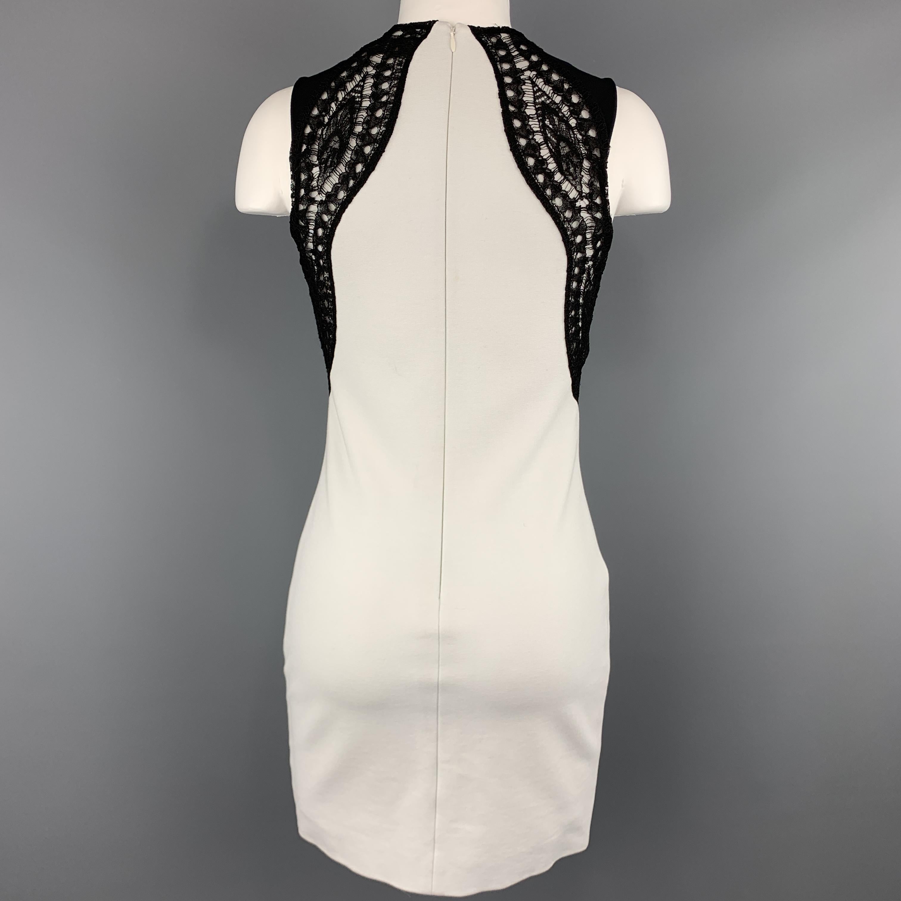 Women's EMILIO PUCCI Size 4 White Black Lace Trim Sheath Mini Dress