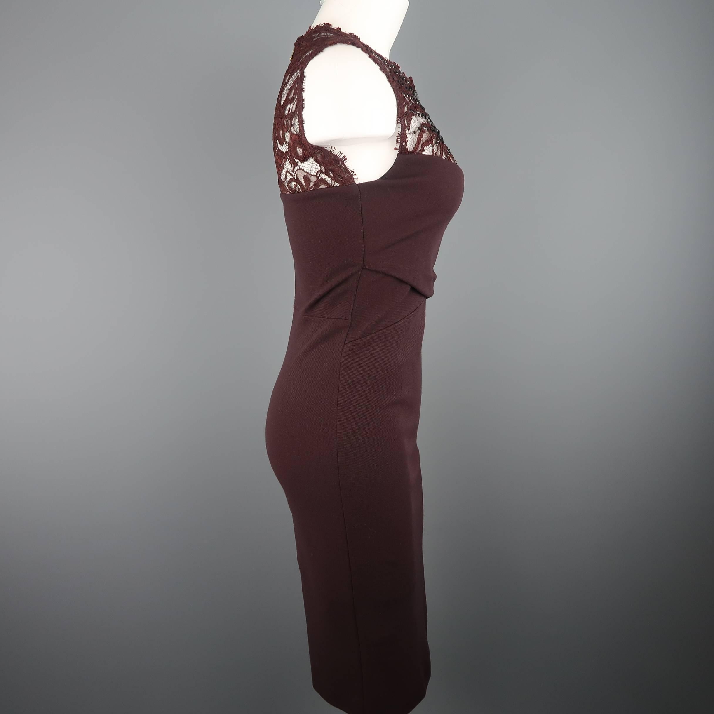 EMILIO PUCCI Size 6 Burgundy Rhinestone Lace Cocktail Dress In Excellent Condition In San Francisco, CA