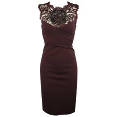 EMILIO PUCCI Size 6 Burgundy Rhinestone Lace Cocktail Dress