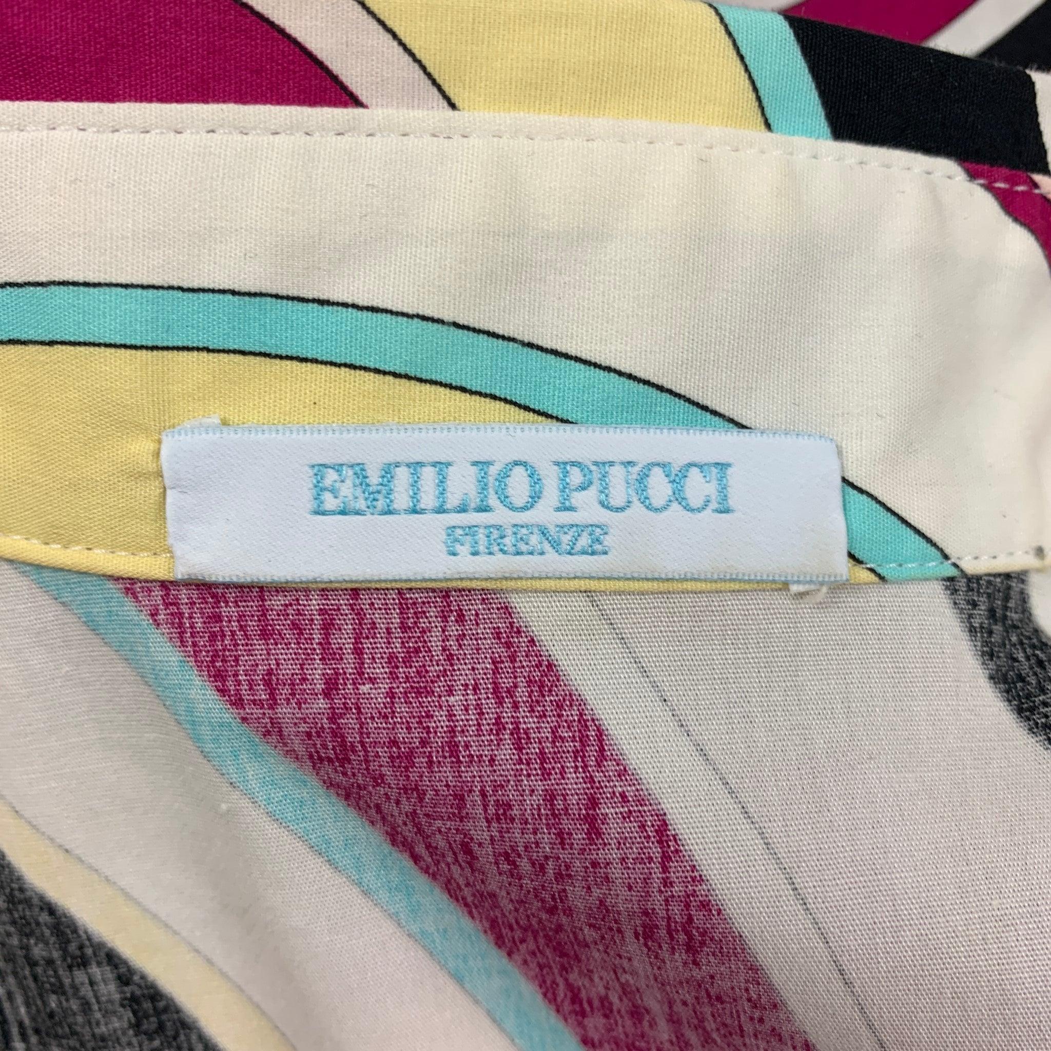 EMILIO PUCCI Size 6 Multi-Color Cotton Abstract Sleeveless Blouse 2