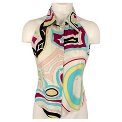 EMILIO PUCCI - Chemisier sans manches en coton multicolore abstrait, taille 6