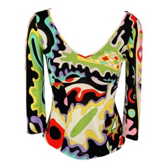 Emilio Pucci Taglia 6 Vestito a maniche lunghe in rayon astratto multicolore