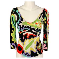 EMILIO PUCCI Size 6 Multi-Color Rayon Abstract Long Sleeve Dress Top