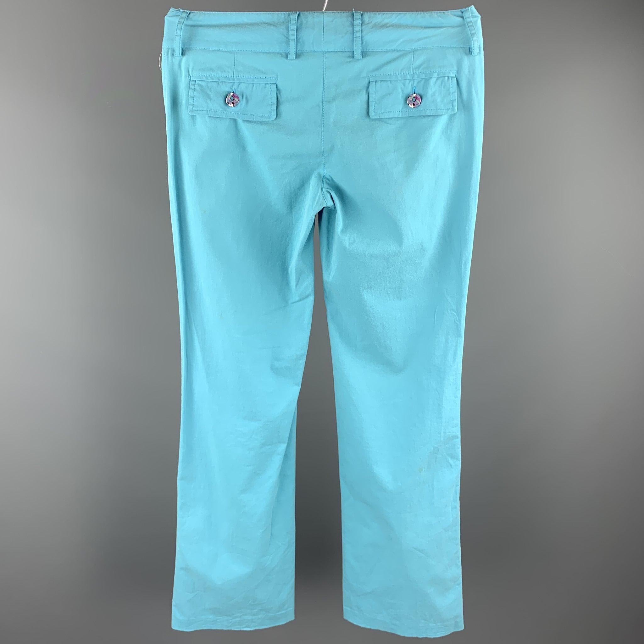 EMILIO PUCCI Size 6 Turquoise Cotton Straight Leg Casual Pants In Good Condition For Sale In San Francisco, CA