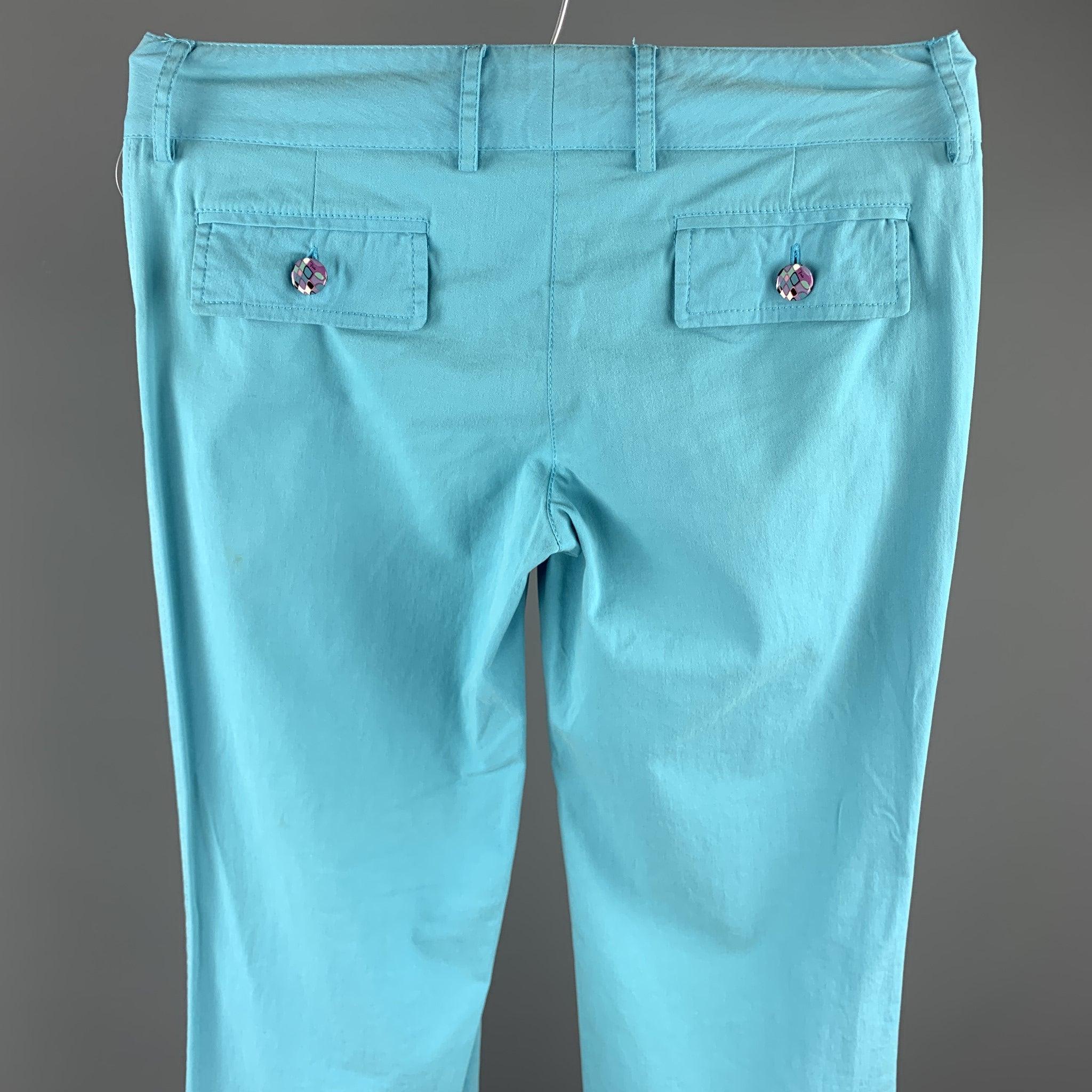 Women's EMILIO PUCCI Size 6 Turquoise Cotton Straight Leg Casual Pants For Sale