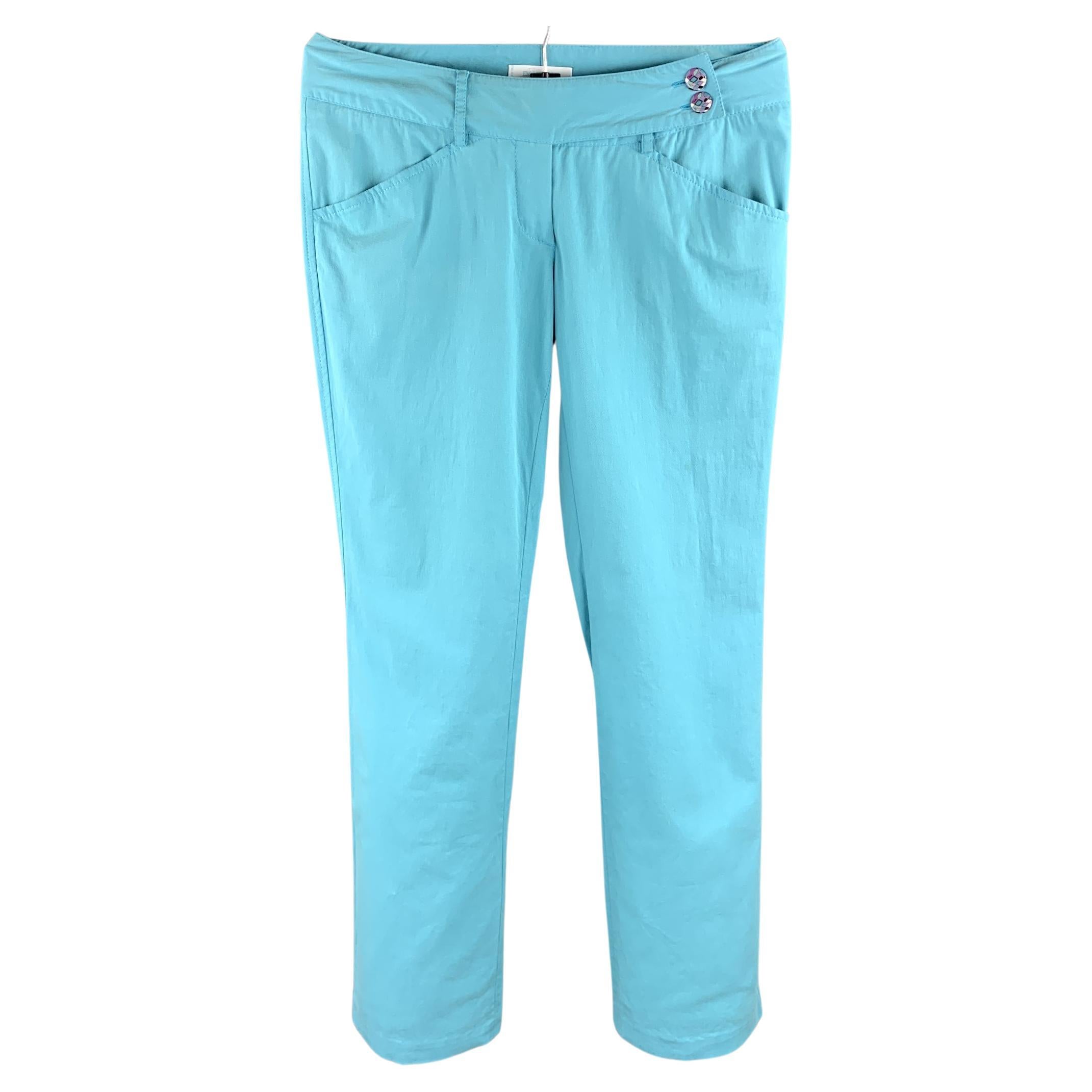 EMILIO PUCCI Size 6 Turquoise Cotton Straight Leg Casual Pants For Sale